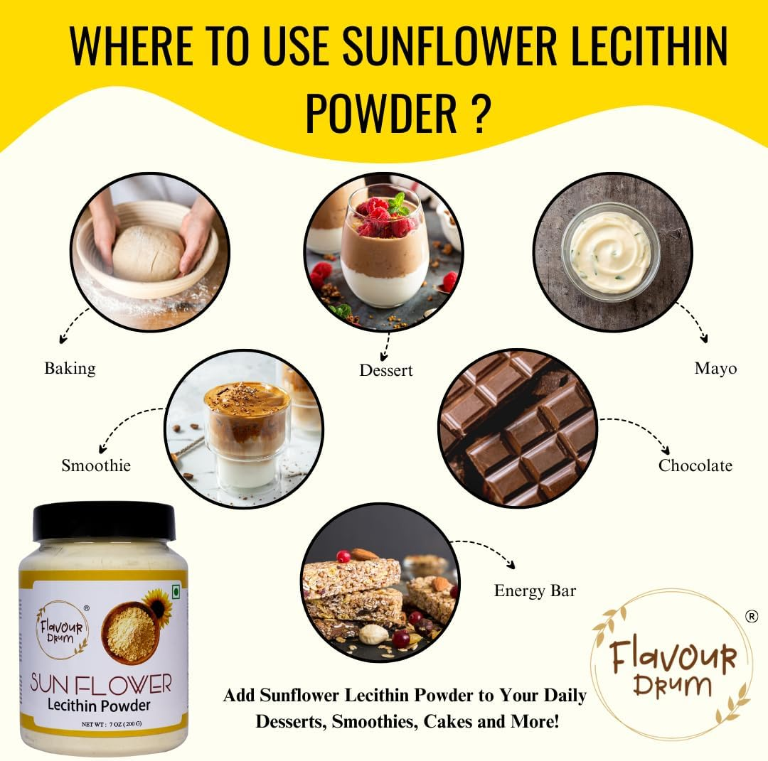 Flavour Drum Sunflower Lecithin Powder (7Oz / 200G) | Non-Gmo Natural Emulsifier for Smooth Texture in Baking & Beverages