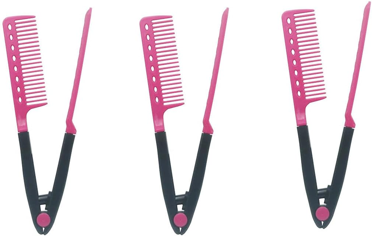Zqzeen 3 PCS Set V Shaped Plastic Hair Straightening Comb DIY Salon Hair Brush Combs
