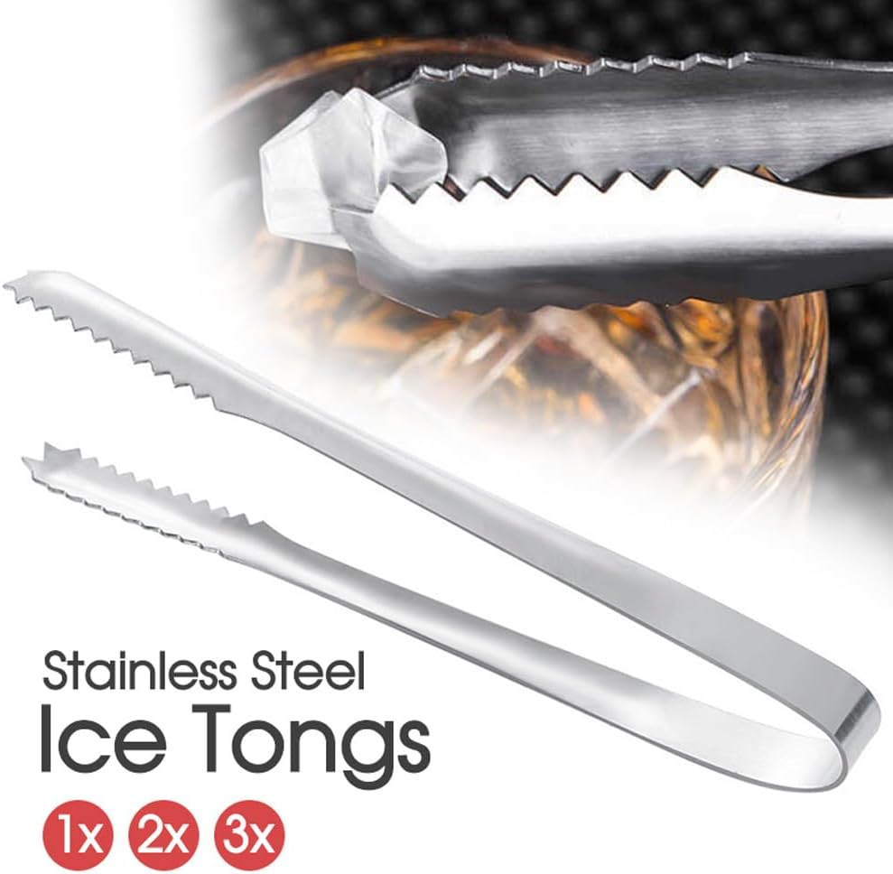 Ledlabs 1/2/3-Pack 19CM Rust-Resistant Stainless Steel Ice Tongs - Precision Grip Ice Cubes & Garnish Serving Tongs for Bars, Parties & Home Use (2)