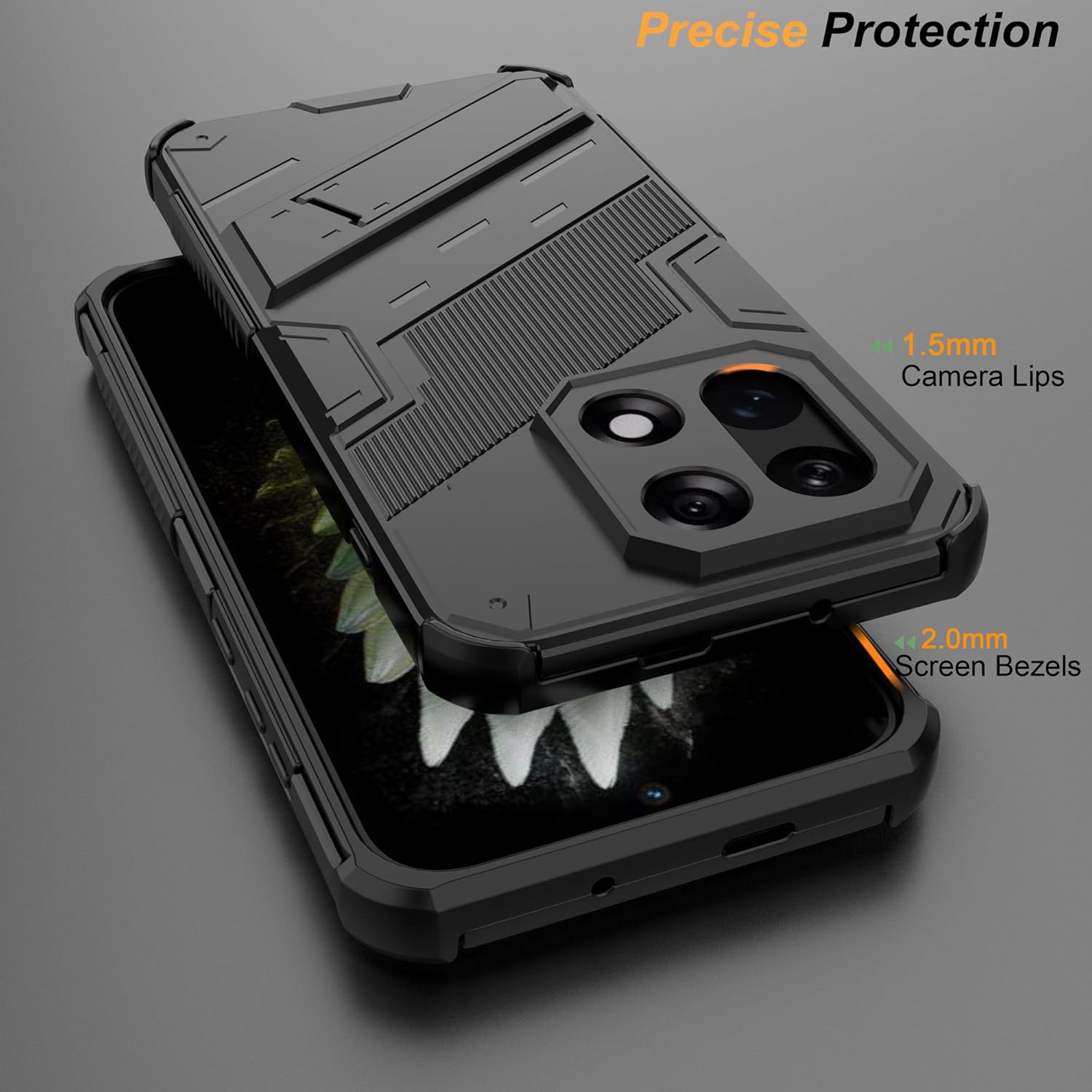 ESHUYI Compatible with Oneplus 15 Case with Stand Holder Protective Case [For Mobile Phone Holder Car Magnet] Military Shockproof Mobile Phone Case, Black