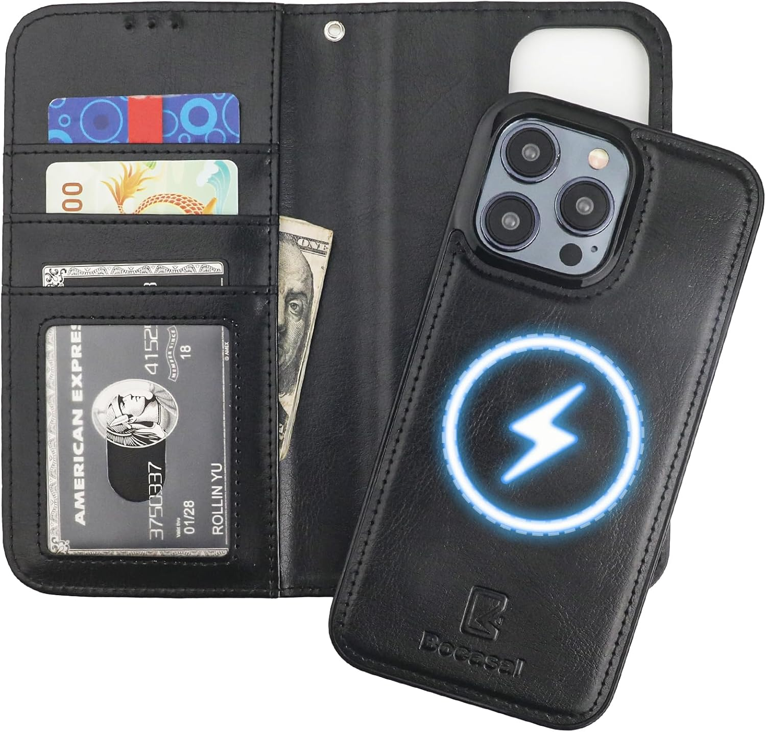 Bocasal Detachable Wallet Case for Iphone 15 Pro Max RFID Blocking Card Slots Holder Premium PU Leather Magnetic Kickstand Shockproof Wrist Strap Removable Flip Protective Cover 5G 6.7 Inch (Red)