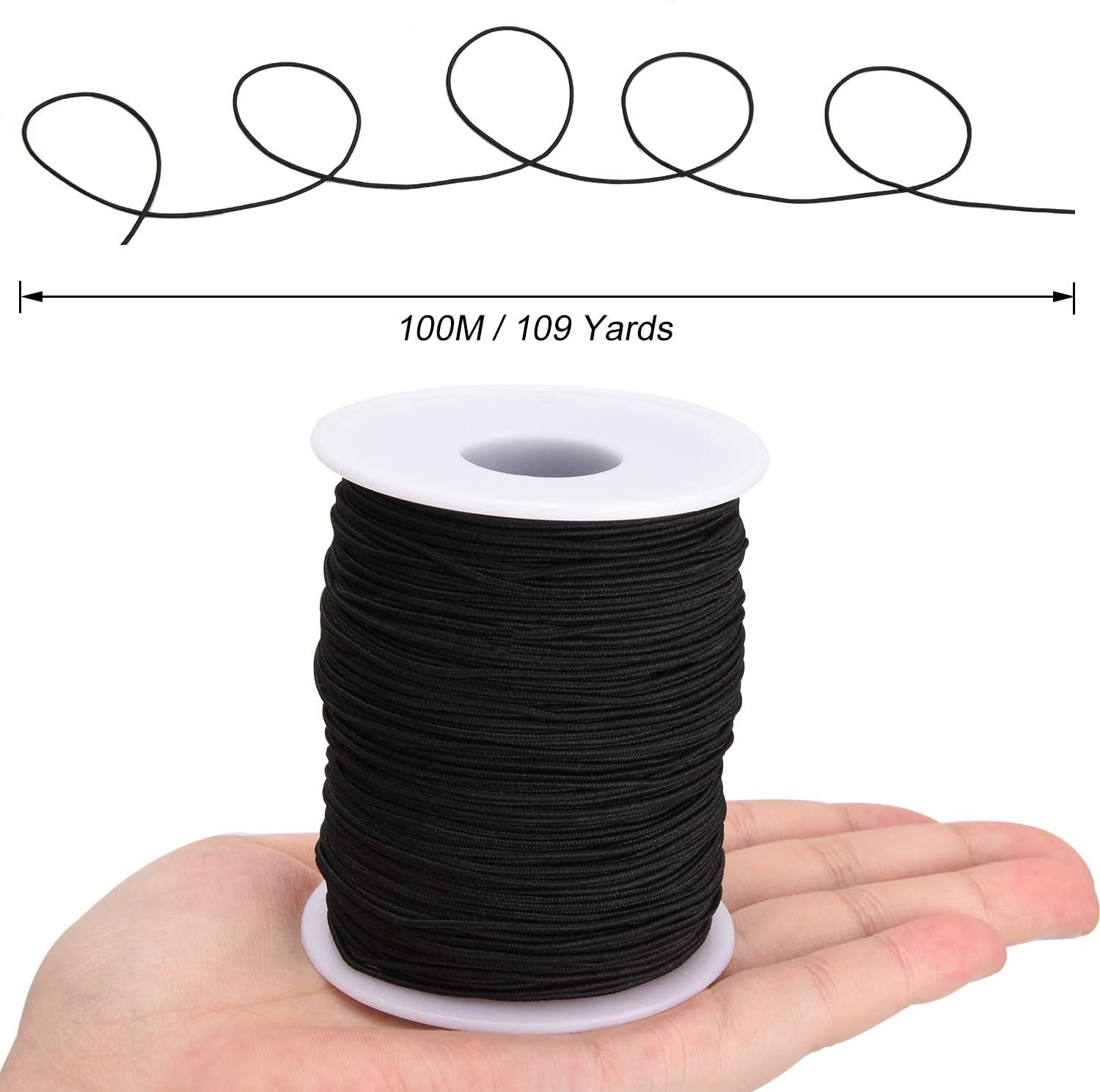 Noverlife Elastic Cord, 2 Rolls 0.04"/1Mm 109Yd/100M Jewelry Making Beading Stretch String, Elastic Fabric Thread Wire Macrame Cord DIY Crafting Rope Bungee Shock Cord - Black & White image number 1