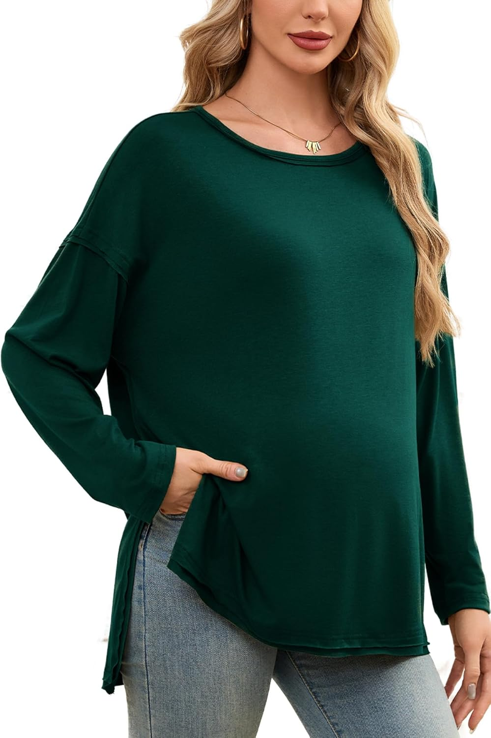 Smallshow Women'S Long Sleeve Maternity Shirts Loose Tunic Pregnancy Tops