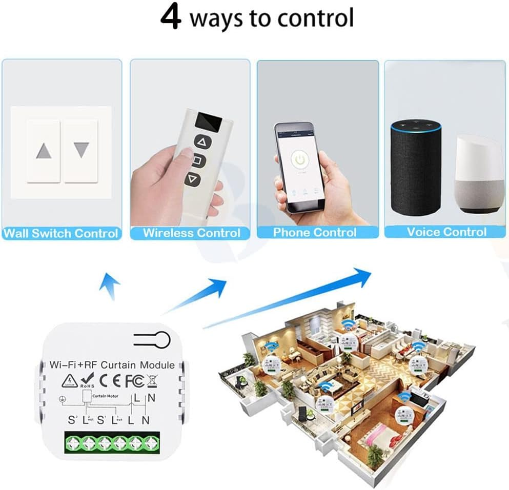 Aribrnten Tuya Smart Life Wifi 433Mhz Blind Curtain Switch with Remote for Electric Roller Shutter Control, 1RC 1RE image number 5