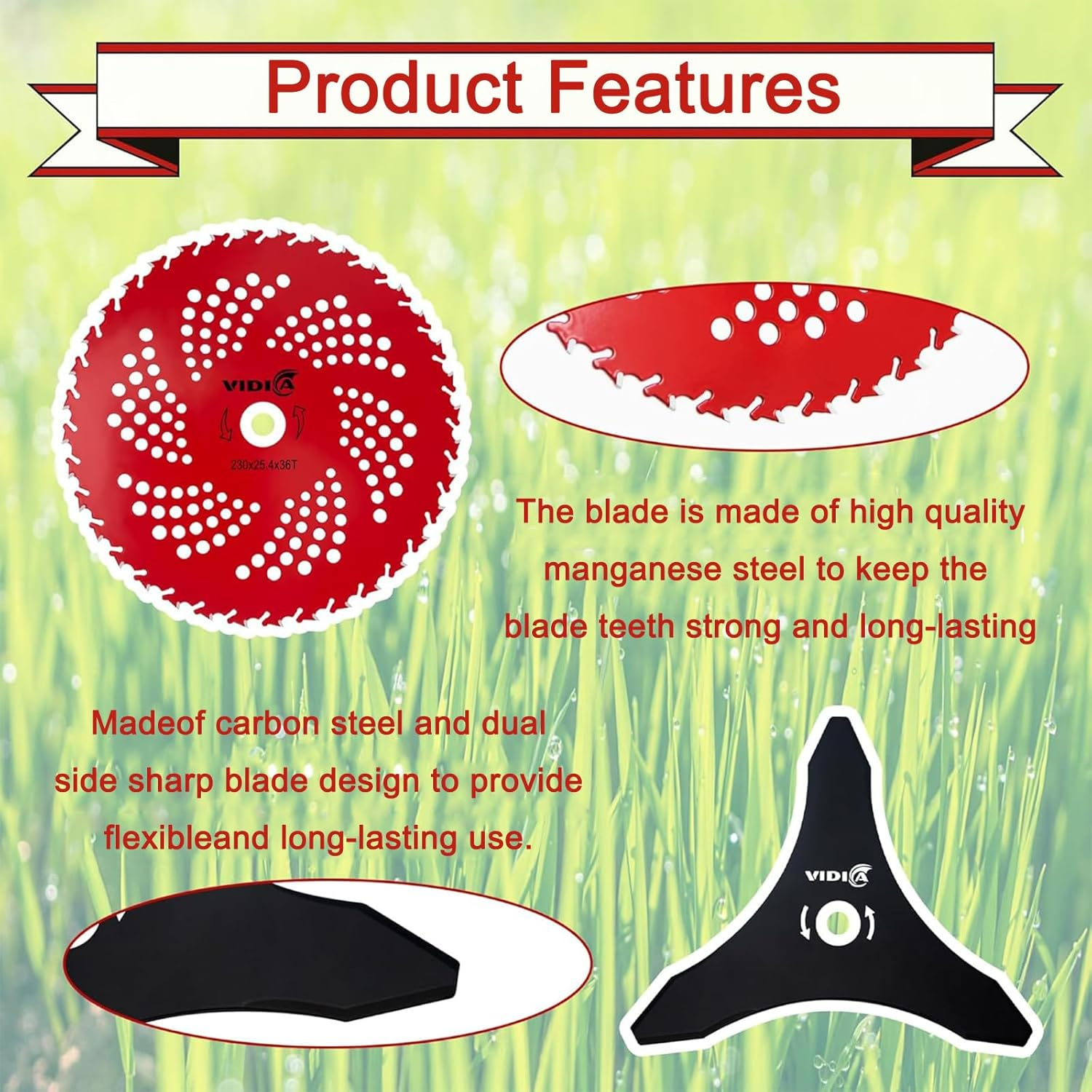 9" 36-Tooth & 10" 3-Tooth Brush Cutter Blade Set with Universal Adapter - Carbide Steel & Carbon Steel Trimmer Blades image number 1