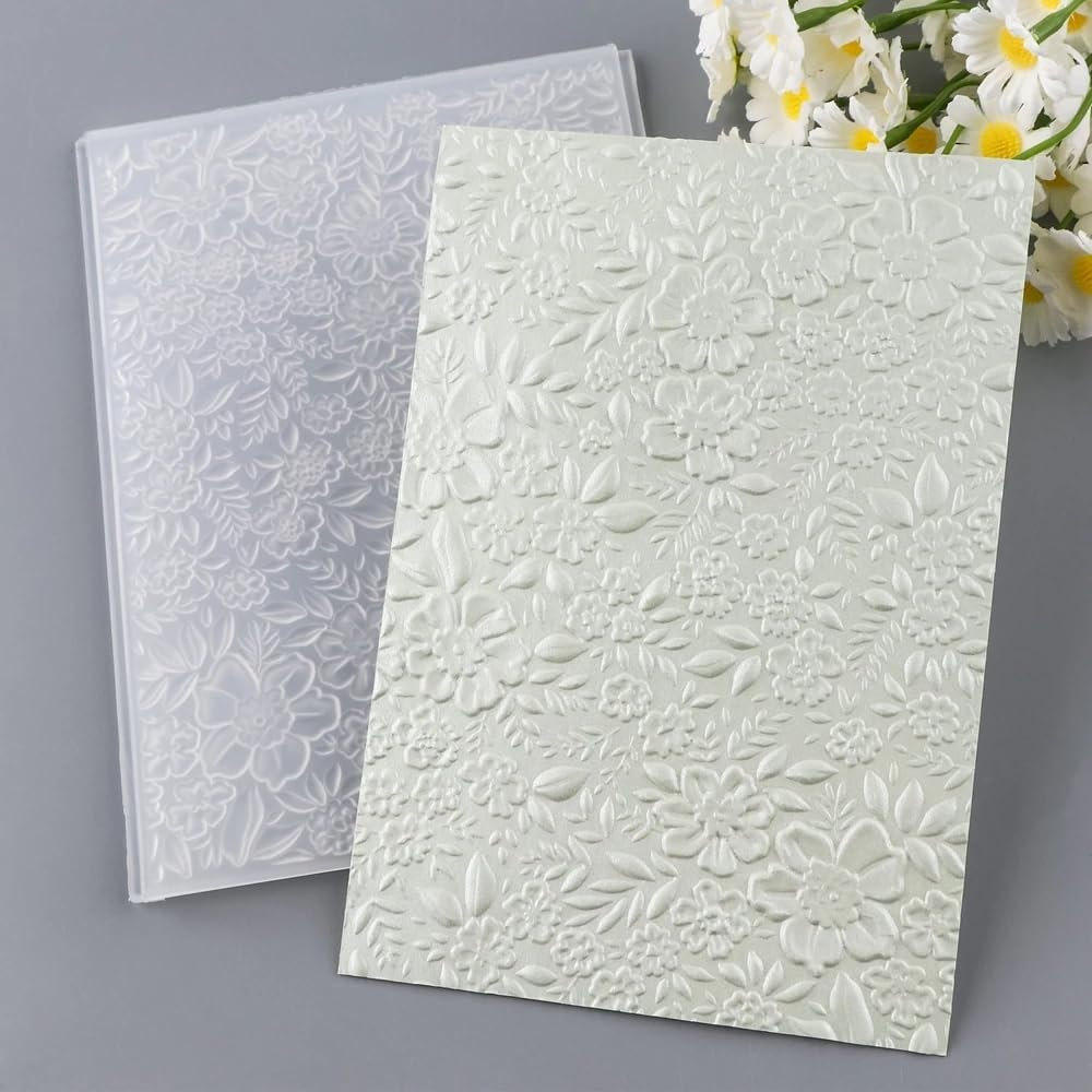 Flower Clear Plastic Texture Fades Embossing Folder Template, 1Pc 3D Embossing Folders Textured Flowers Leaves Embossed Template Embossing Plates Embossing Folders,Flowers Plastic Embossing Folders image number 3