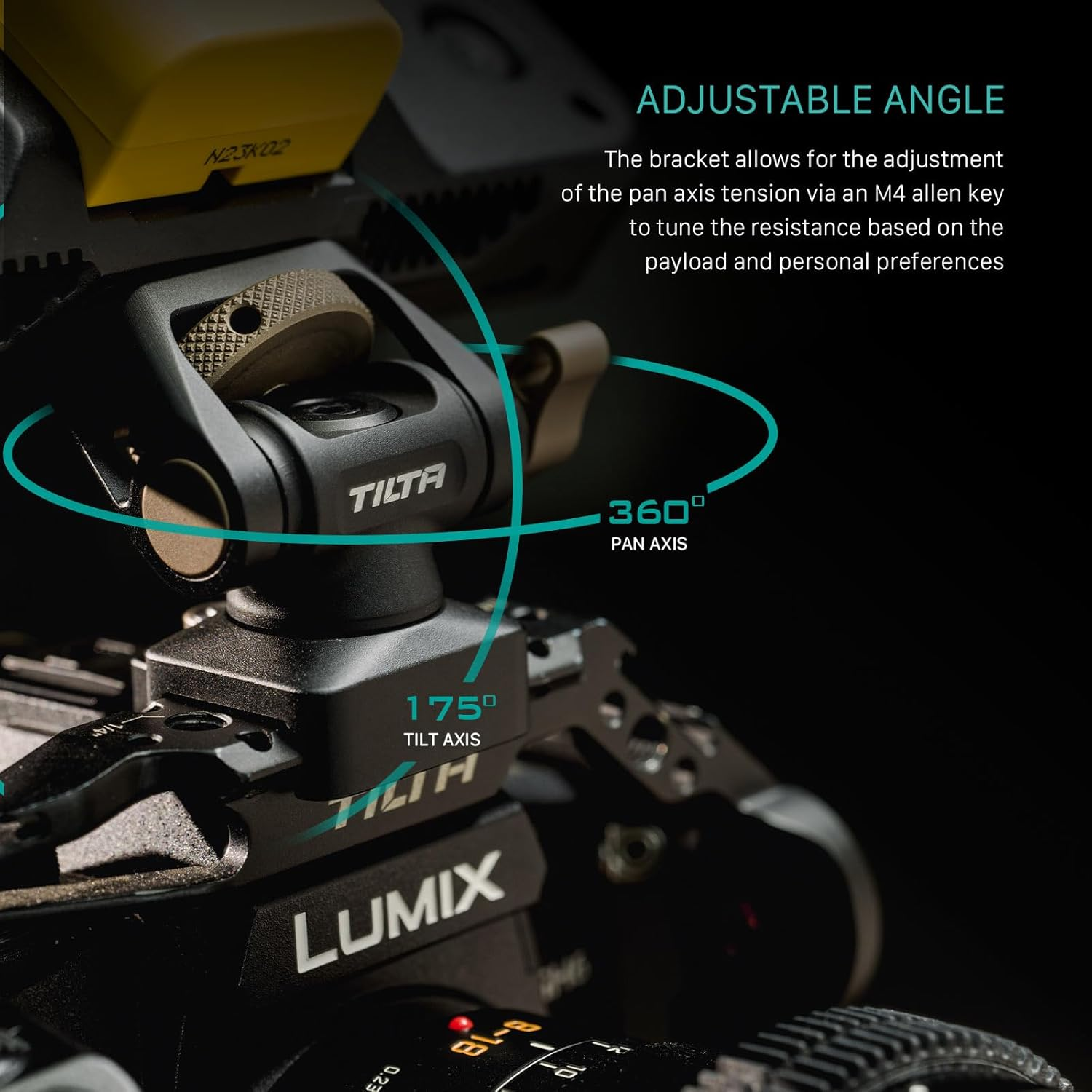 Tilta Accessory Mounting Bracket | Supports up to 4.4Lbs | Aluminum Build | Rotates 360&deg; & Tilts 175&deg; | Adjustable Locking Knob | Various Mounting Options | TA-AMB3-B (1/4"-20 with Locating Pins) image number 6