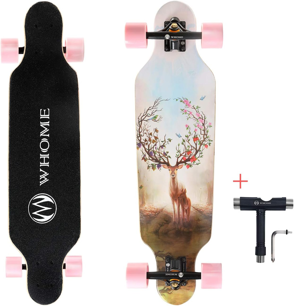 WHOME Longboard Skateboard - 31" Small Long Boards for Adults/Kids Teenagers/Girls Beginners/Boys Pro Cruiser Dancing Longboards with T-Tool