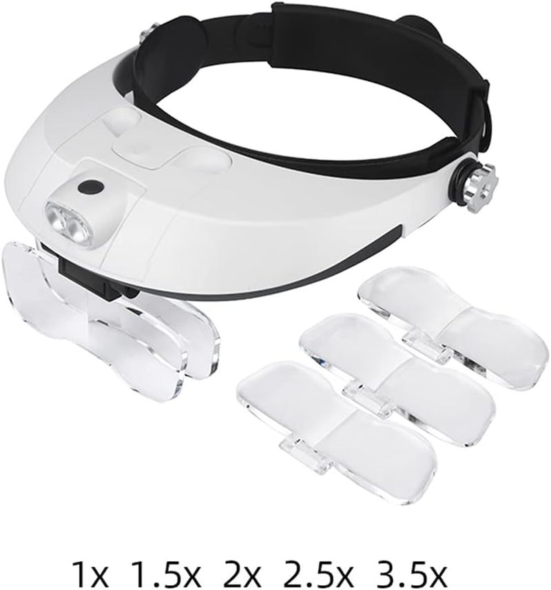 Meichoon Magnifying Glasses Head Mount Magnifier Double LED Lights 1X 1.5X 2X 2.5X 3.5X 5 Lenses Loupe with Batteries for Reading Maintenance Inspection Welding Embroidery UC41 image number 4
