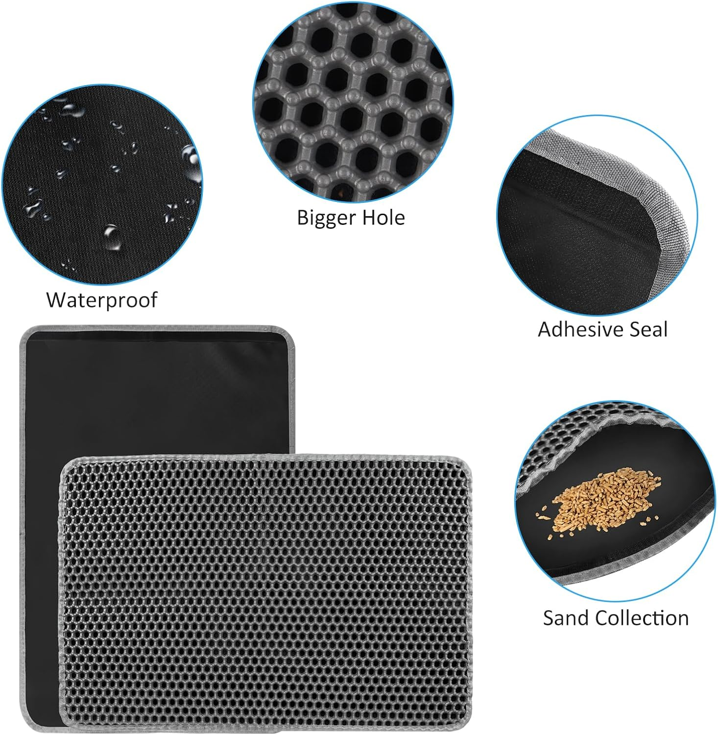 Cat Litter Tray Mat 60 X 40 Cm, Double Layer Waterproof Cat Litter Tray Honeycomb Mat Cat Litter Tray for Litter Control, Cat Litter Mat Grey, Cat Litter Mat for Toilet image number 2