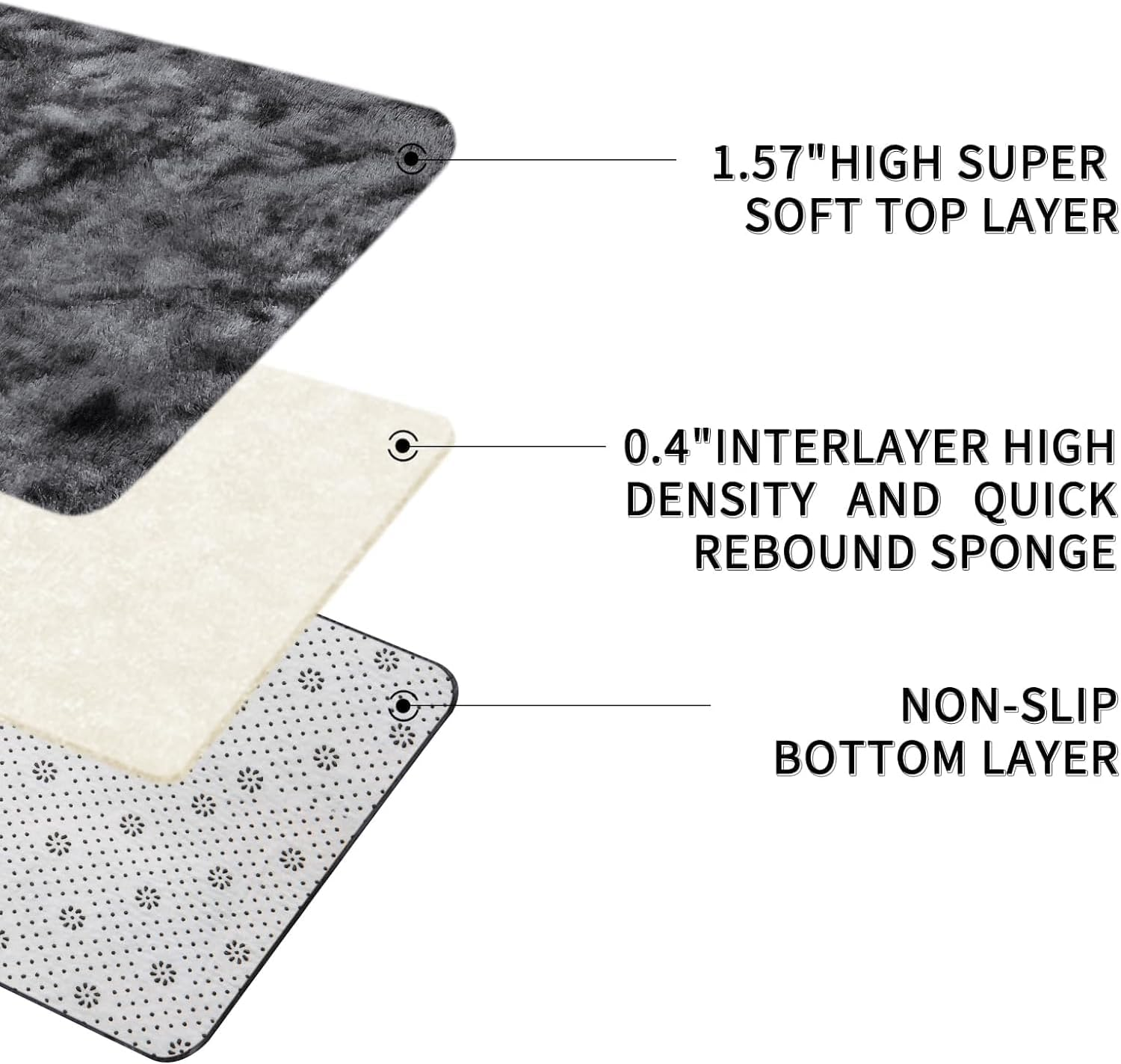 EDIMENS Super Soft Indoor Modern Shag Area Carpet Smooth Floor Mat Fur Rugs Fluffy Rugs Anti-Skid Shaggy Area Rug Large Floor Mat for Bedroom, Kids Play Room, Dormitory, Hotel(Dark Grey,200 * 300Cm)