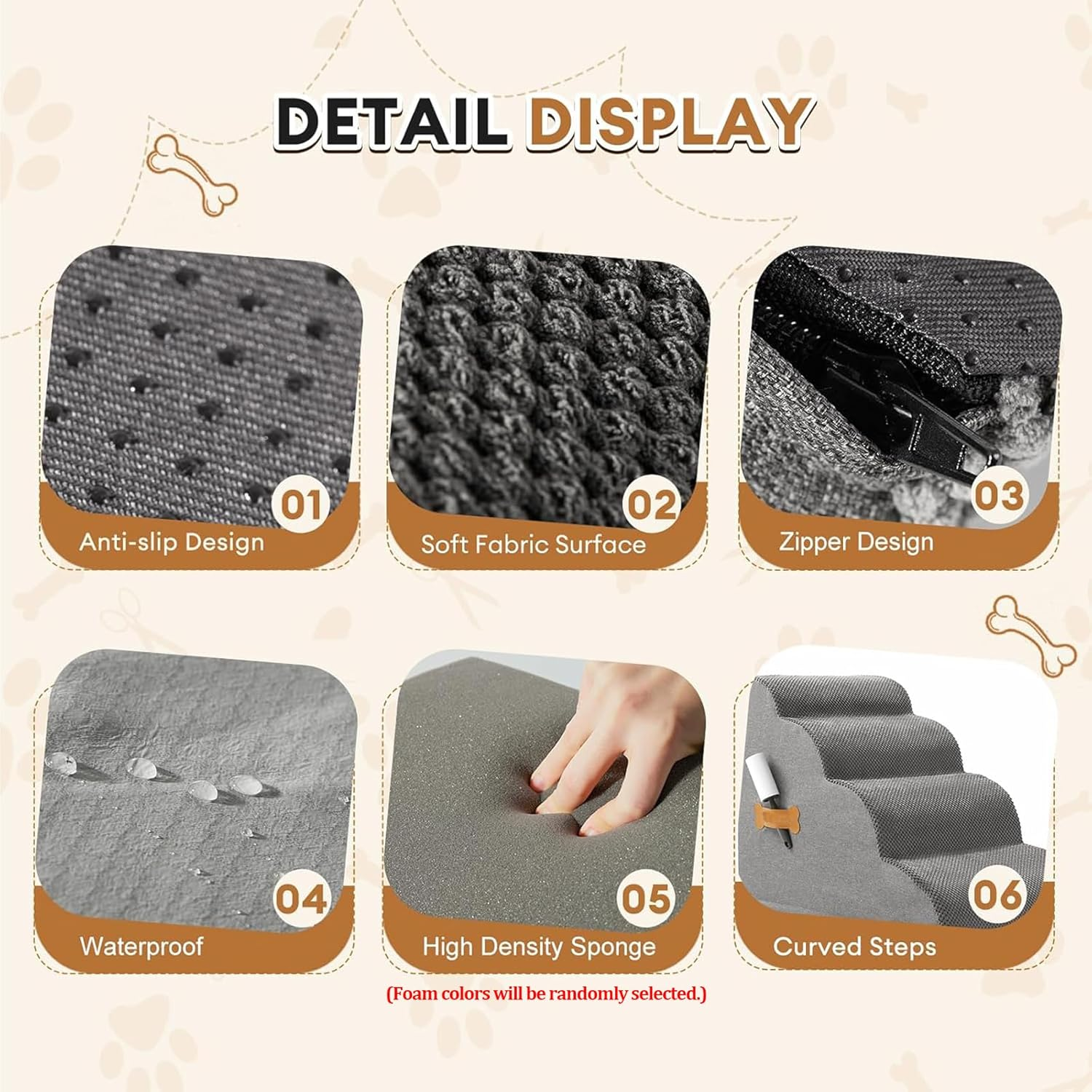 4-Tiers Dog Stairs, Dog Steps Ramp for High Bed and Couch, Durable Non-Slip Waterproof Fabric Cover Pet Stairs for Small Dogs and Cats, Grey 72 * 40 * 45Cm image number 5