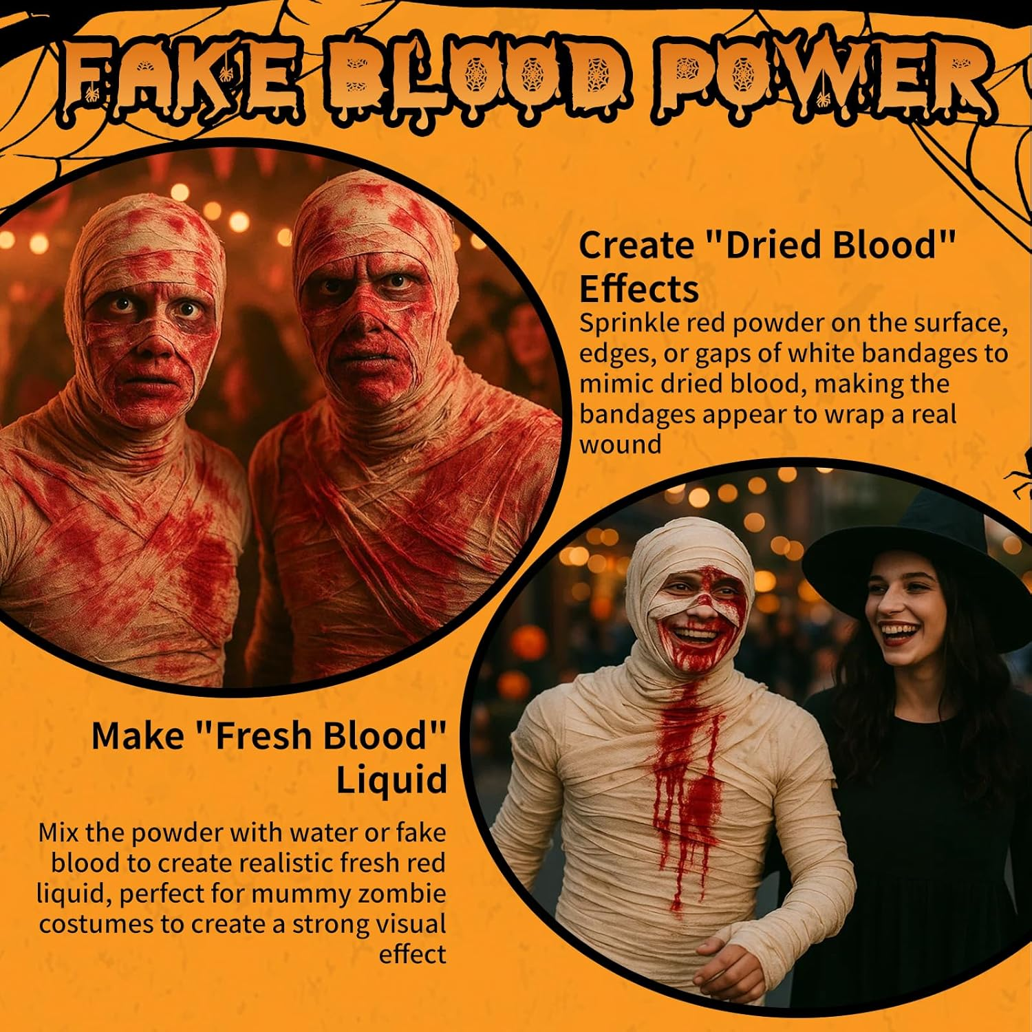 60 Yards 12 Rolls Halloween Mummy Wrap Costumes, Mummy Wrapping Cloth, Mummy Gauze, Mummy Bandages for Cosplay Zombie Makeup Halloween Costumes Accessories for Women Men with Fake Blood Power, Gloves image number 4