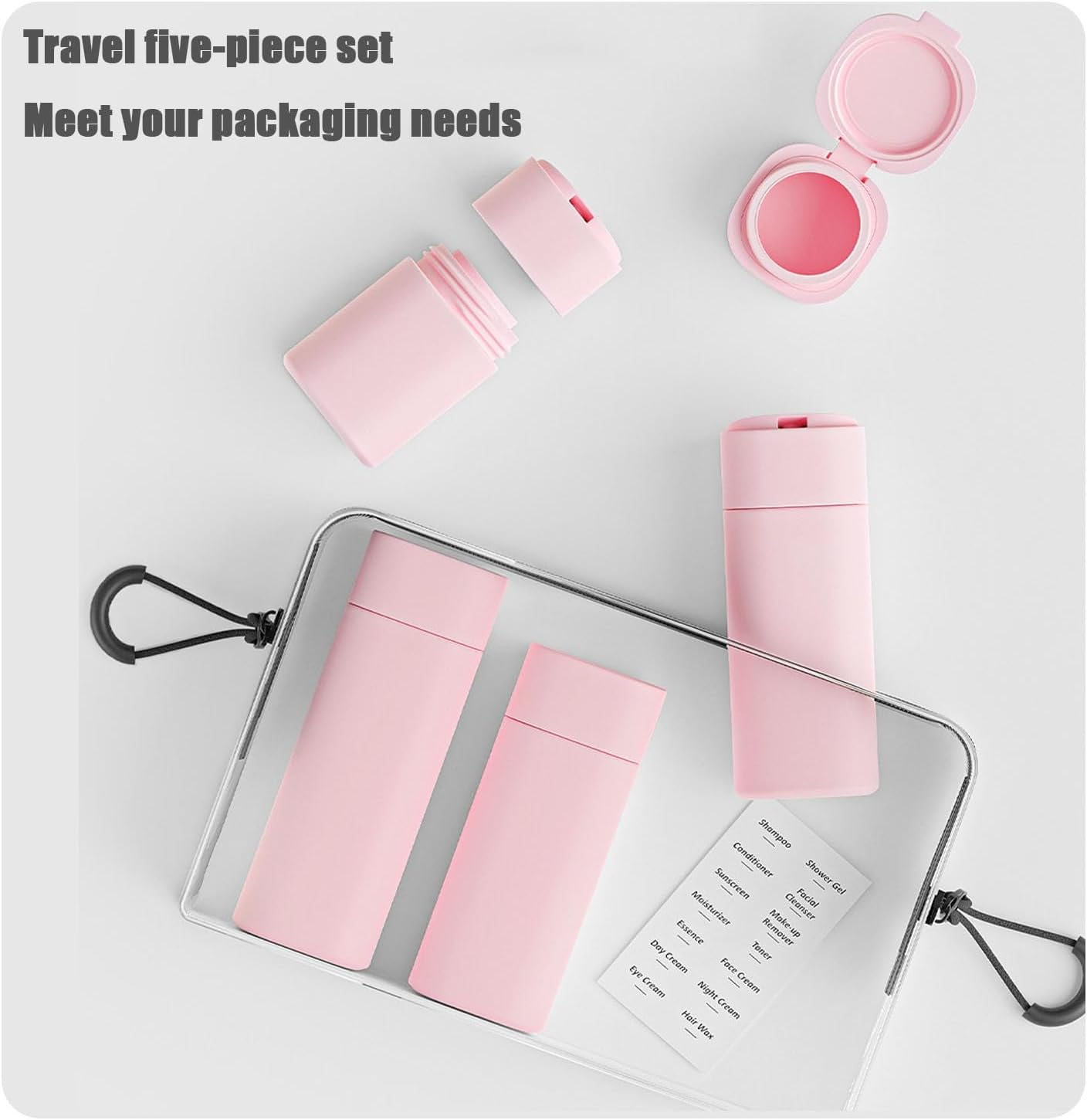 Travel Bottles for Toiletries, 5 Pack Travel Size Containers Silicone Travel Bottles Set with Clear Zipper Toiletry Bag, Leakproof Refillable Squeeze Travel Containers for Shampoo (Pink) image number 5