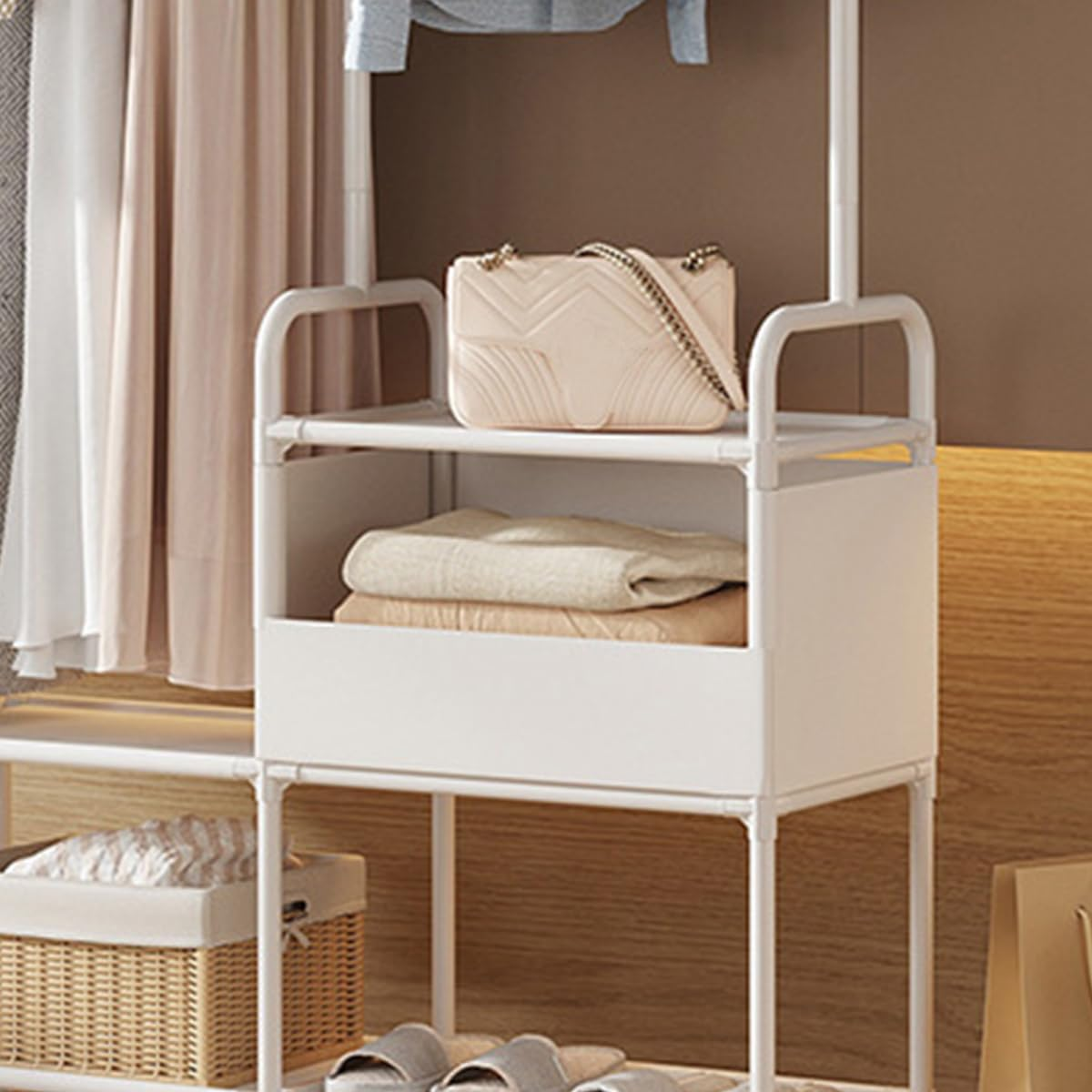 Clothes Rack, 3 Rods Portable Clothing Hanging Garment Rack, Clothing Rack with 6 Shelves and 2 Storage Pockets image number 2