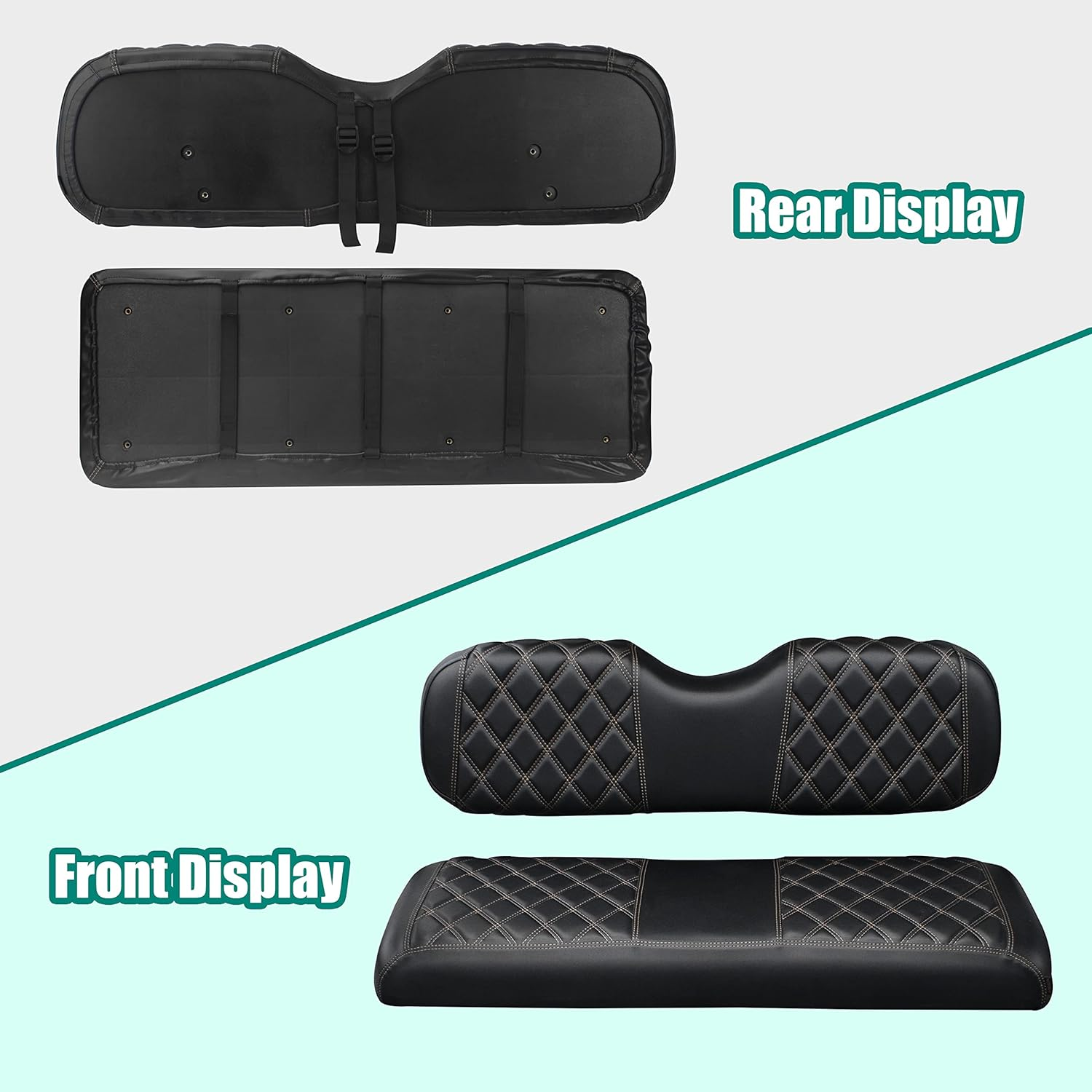 NOKINS Golf Cart Diamond Vinyl Seat Covers, Fit Club Car Precedent DS EZGO RXV TXT Yamaha Drive Aftermarket Regular Rear Seat Cushion, No Stapler, Multiple Colors and Breathable (Black&Brown Stitch) image number 6