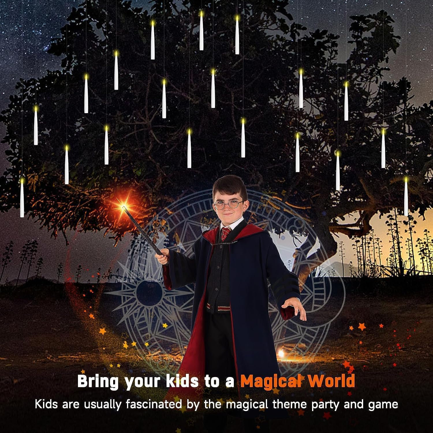 Floating LED Candles with Magic Wand Remote,Flameless Flickering Batteries Operated Taper Hanging Candlesticks,Ceiling Candles for Christmas Decor Wedding Party Home & Church D&eacute;cor image number 5