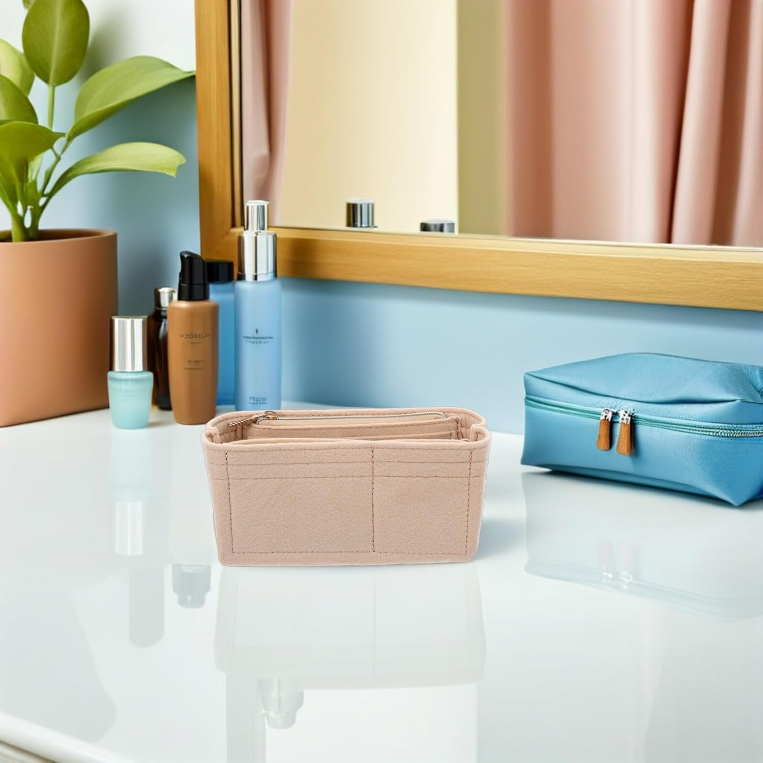 KESYOO Felt Bag Organizer with Zipper, Inner Liner for Makeup Bag, Multipurpose Insert for Handbag, Protection and Organization for Daily Use and Travel image number 1