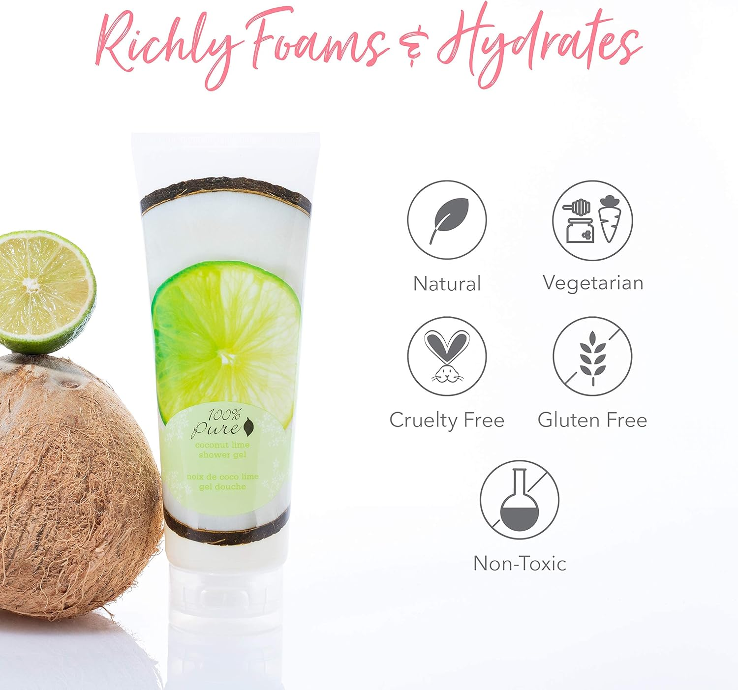 100% Pure Organic Bath Gel, Coconut Lime, 8 Ounce image number 3