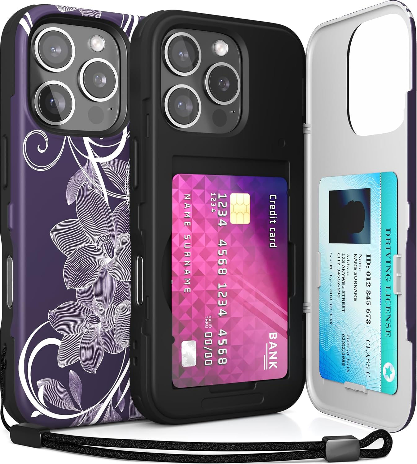 TORU for Iphone 16 Wallet Case with Card Holder, Hidden ID Credit Card Slot Flip Kickstand, Slim Fit Shockproof Heavy Duty Phone Cover with Strap - Green