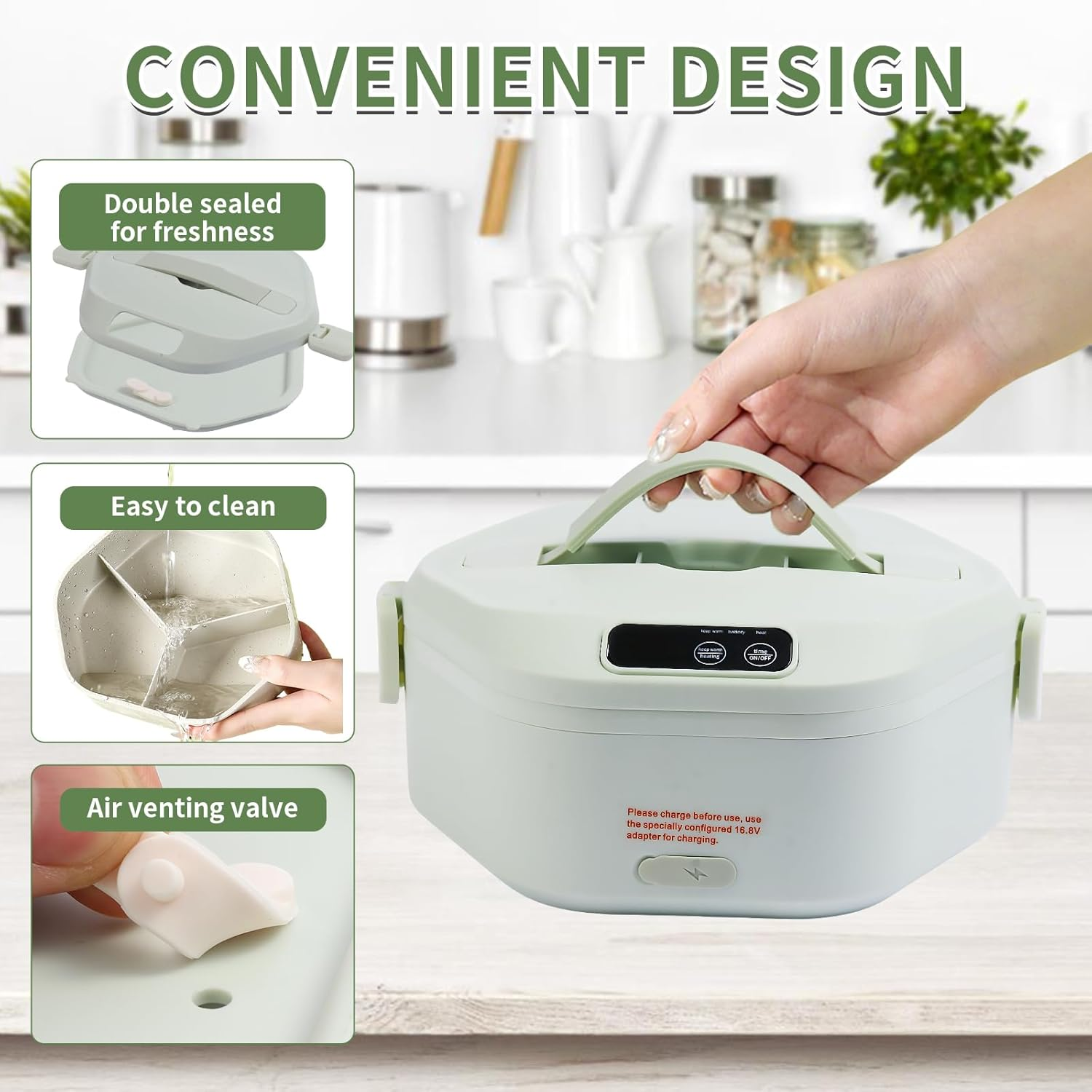 Cordless Electric Lunch Box,Heated Lunch Box Battery Powered with 1L Container, Adjustable Heating Warming Time Portable Food Warmer with Large Bag, Cutlery for Work, Travel and Office image number 1