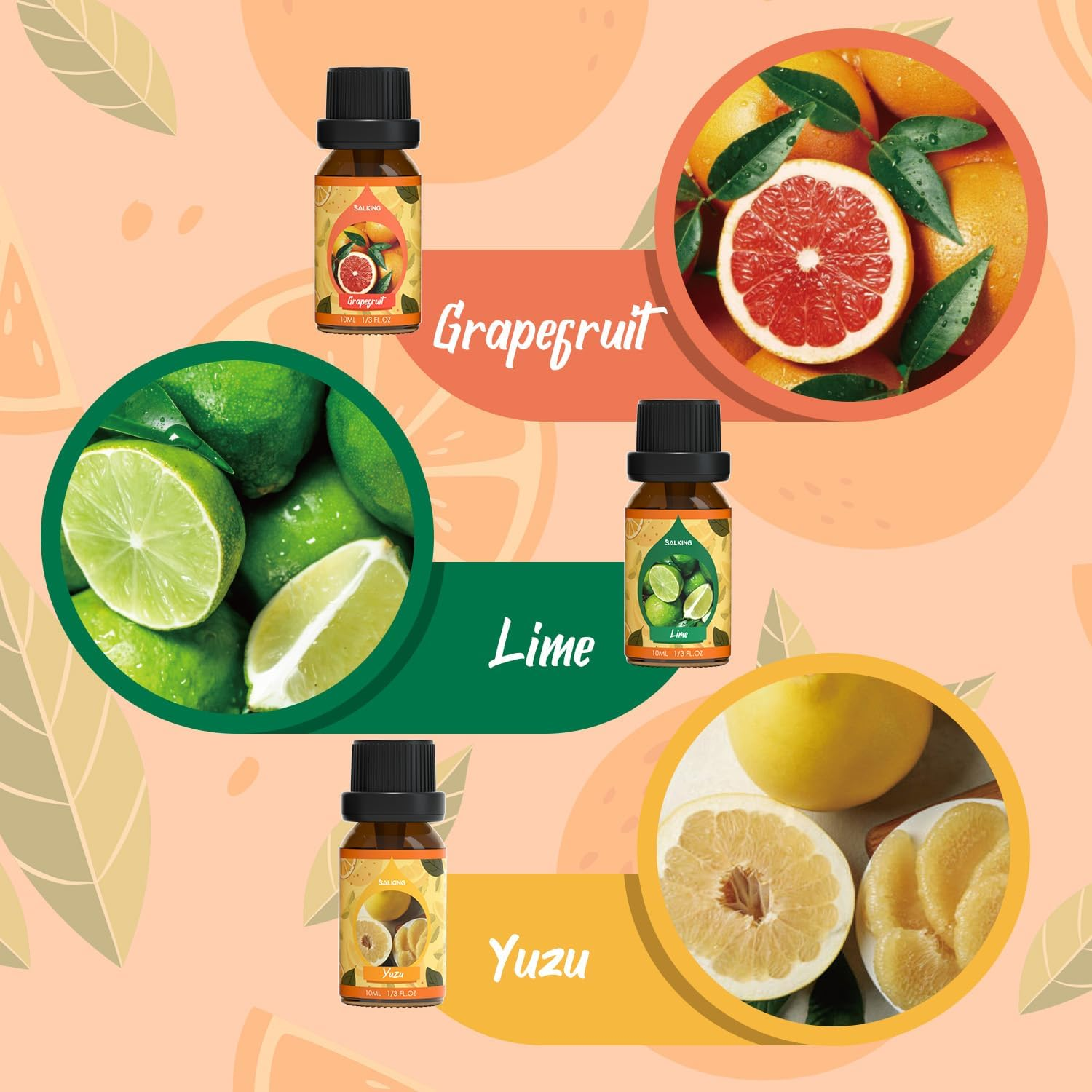 SALKING Citrus Burst Essential Oils Set, Premium Pure and Natural Essential Oils, Fragrance Oil Scented Oils Set for Oil Diffusers 6 X 10 ML - Sweet Orange, Bergamot, Lemon, Grapefruit, Lime, Yuzu - Floral 2 image number 7