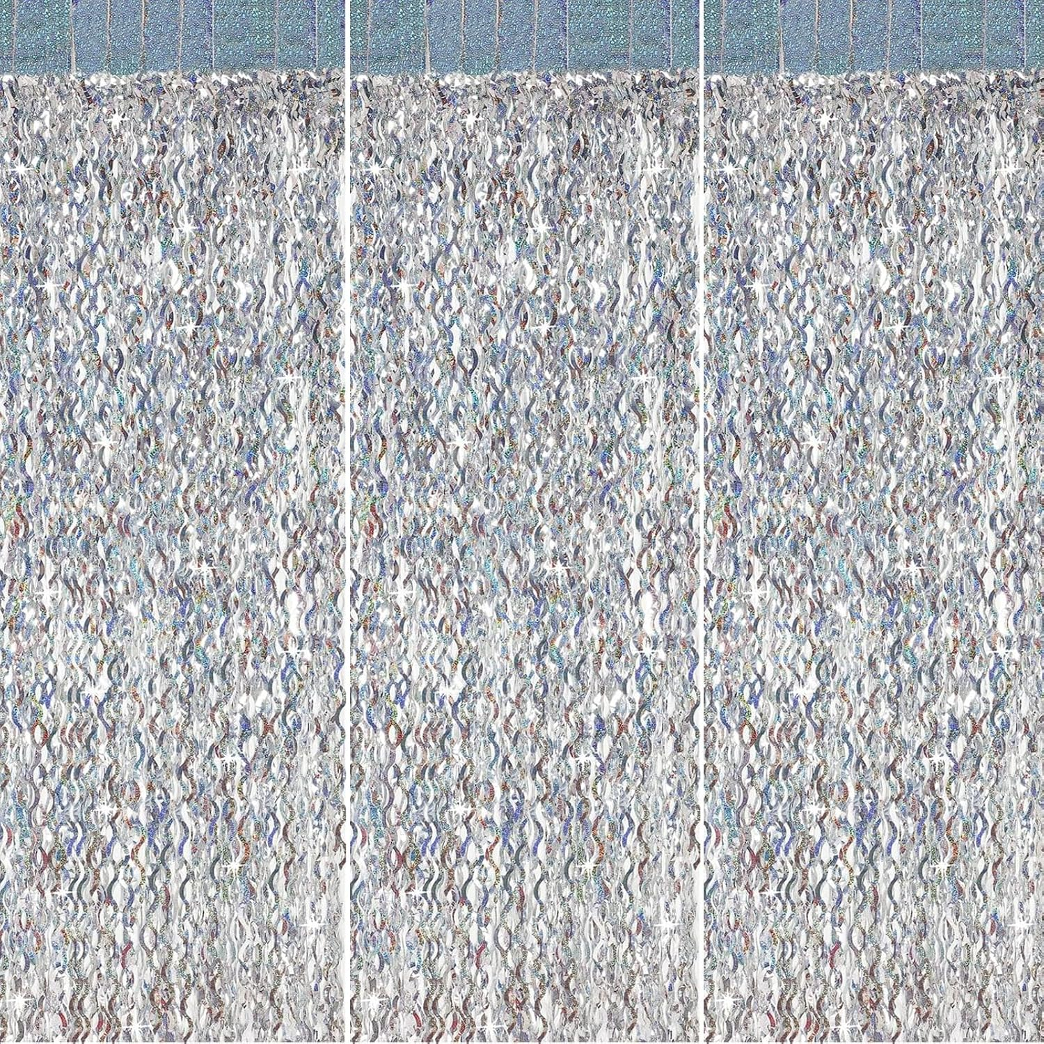 3 Pack PET Fringe Curtains Backdrop - 3.3X6.6Ft Metallic Tinsel Photo Booth Decor for Birthday, Wedding, Baby Shower, Graduation & Bachelorette Party Decorations (Silver)