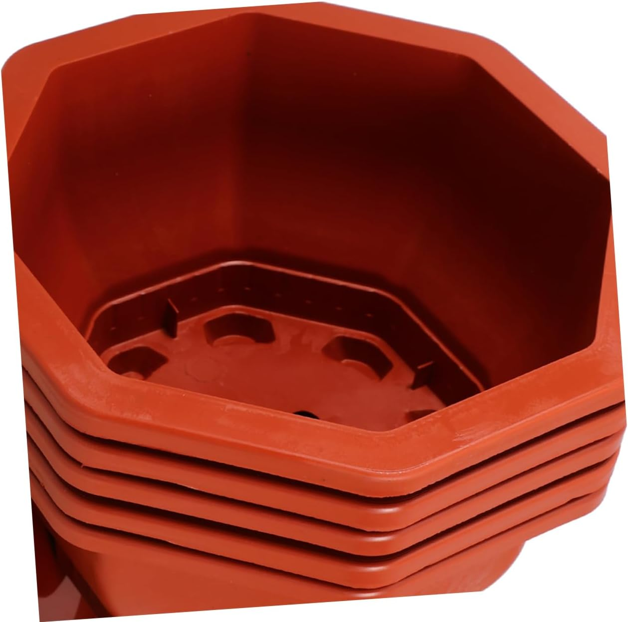 FONDOTIN 5Pcs Red Octagonal Thickened Flower Planter Pots with Drainage Tray for Indoor and Outdoor Gardening Small Plant Pots Set for Bonsai and Orchid Growing image number 2