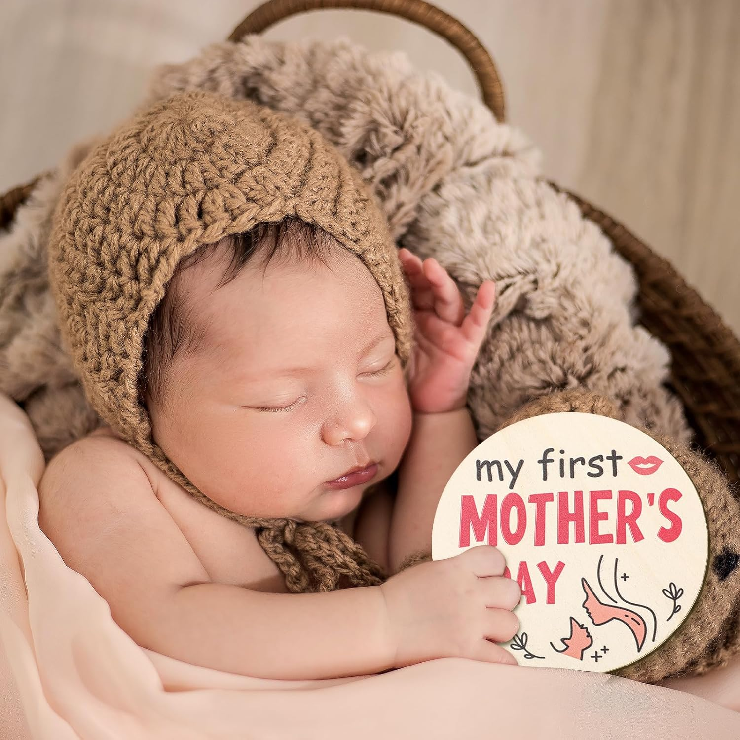 7Pcs My First Holiday Baby Milestones Cards, My 1St Signs of 14 Holidays Wooden Circles New Baby Sign Double Sided Baby Announcement Sign Photo Props for Baby Shower Party Supplies Gift image number 6