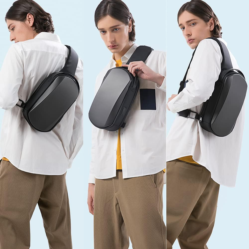 BANGE Sling Bag Waterproof Hiking Travel Shoulder Bag,Safe Protect Hard Shell Crossbody Bag Backpack - Grey image number 3