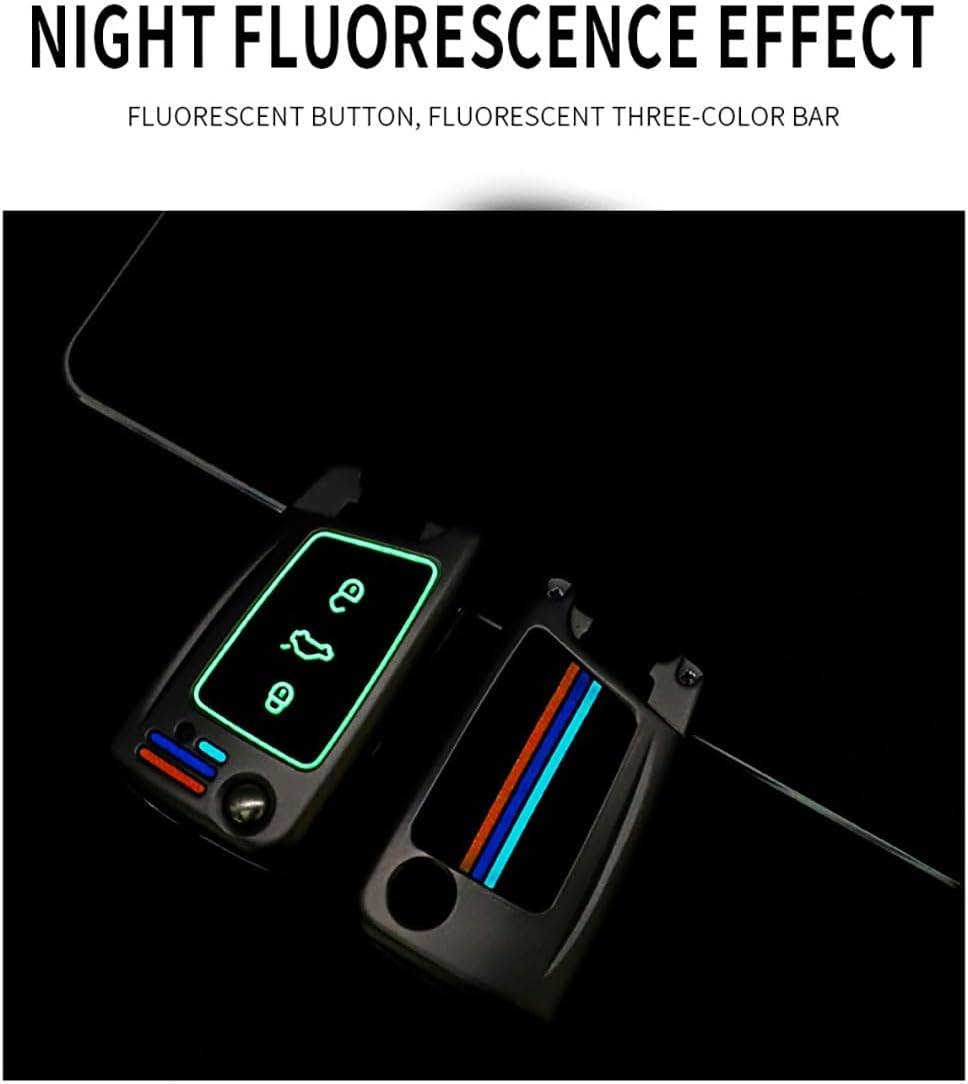 Ontto Metal Car Key Fob Cover Fit for VW Polo Golf 7 MK7 Tiguan Octavia Kodiaq Karoq Ateca Leon Flip Key Case Keyring Key Shell Holder Bag Keychain Protector Accessories Silver B