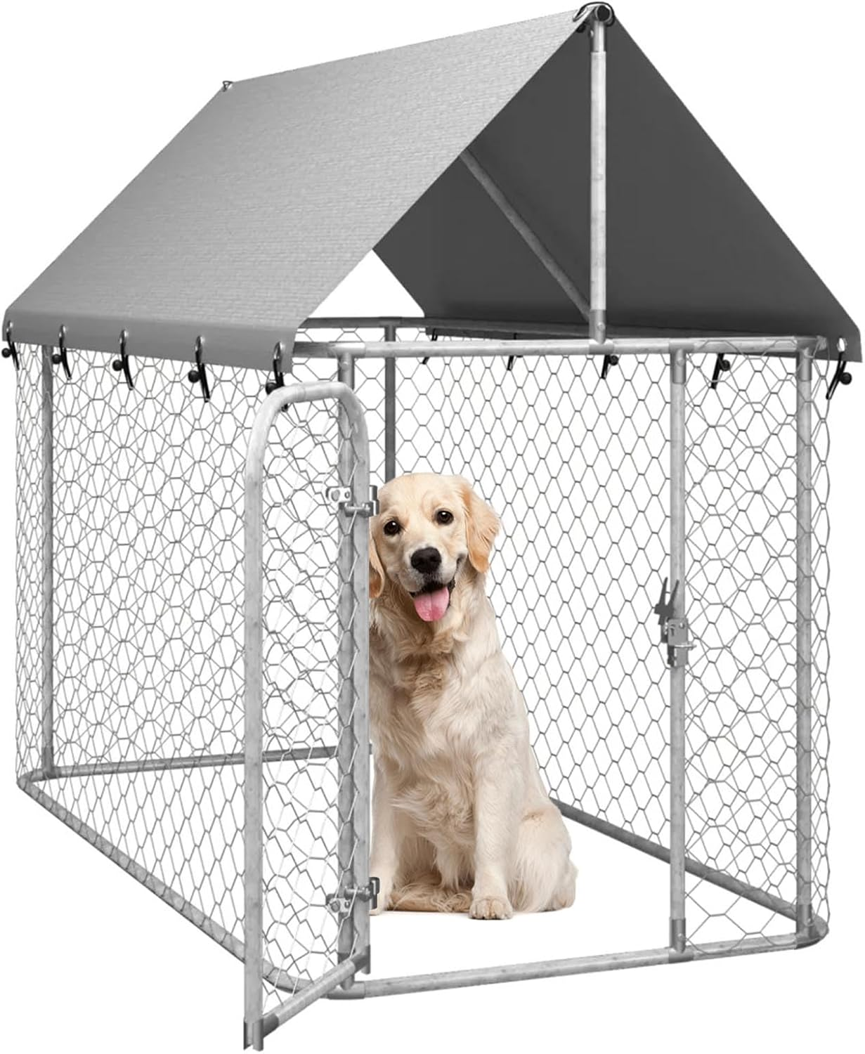 Outdoor Dog Kennel - Durable Galvanised Steel Construction with Safety Lock and UV Protected Canopy - Large Space for Exercise and Play (200 X 100 X 150 Cm) image number 2