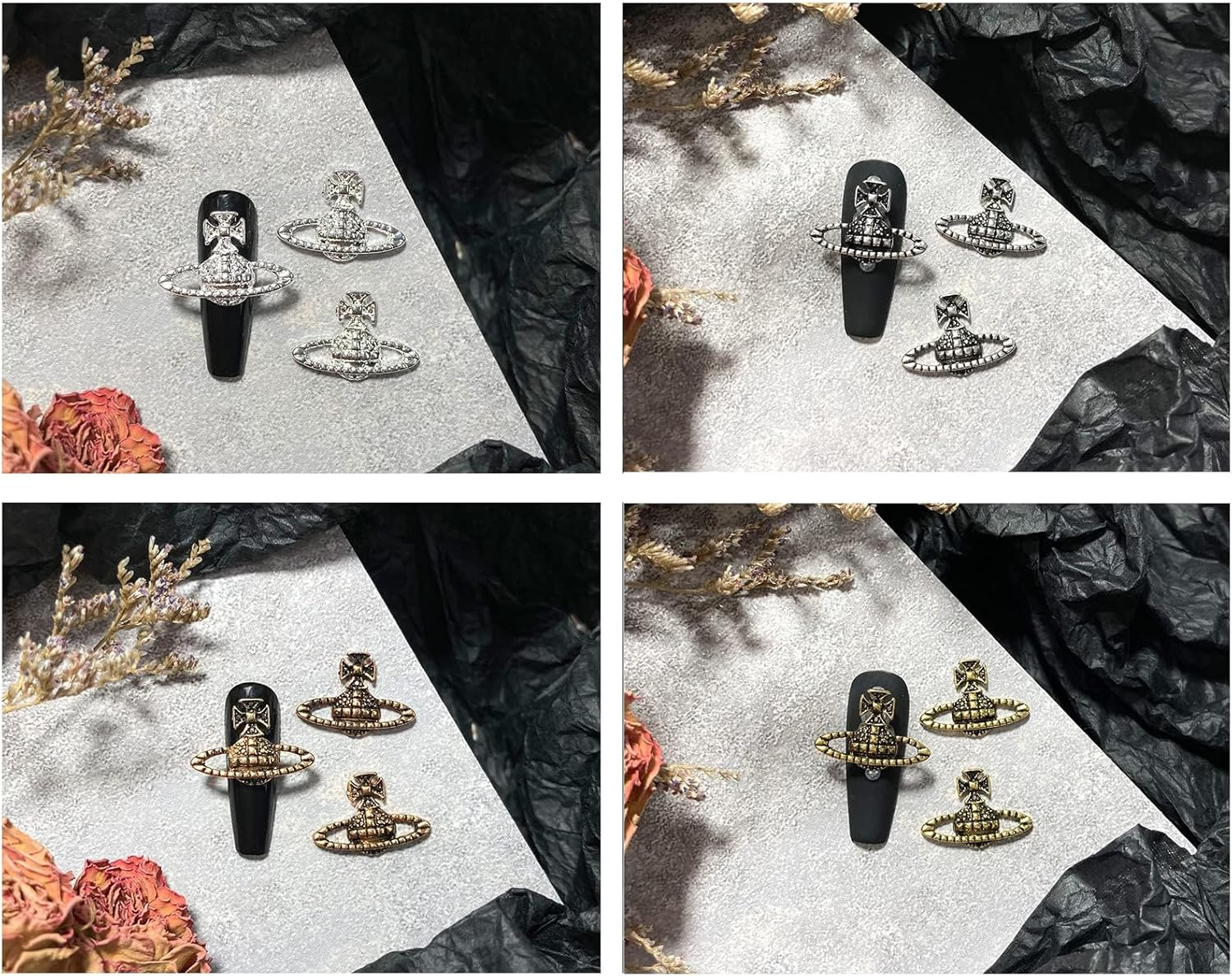 Kuskins 40 Pcs Planet Nail Charms,3D Nails Rhinestones Silver Diamond Toenail Jewelry，Four Colors Trendy Acrylic Nail Kit,Diy Fingernail Art Decoration Supplies for Girls and Women image number 2