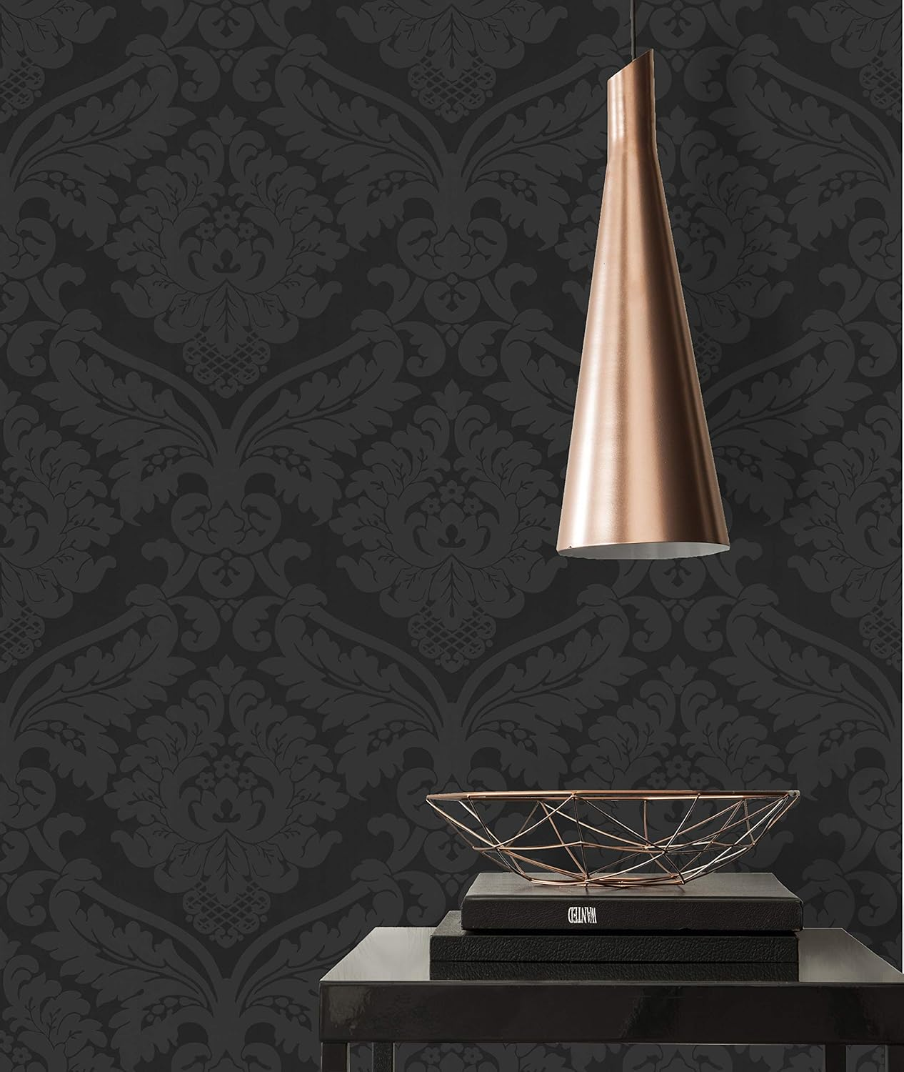 Livingwalls 552631 Classic Vintage Baroque Wallpaper in Black with Flock Damask Pattern, 1'8'' X 32'11'' (0.53 X 10.05 M) image number 3