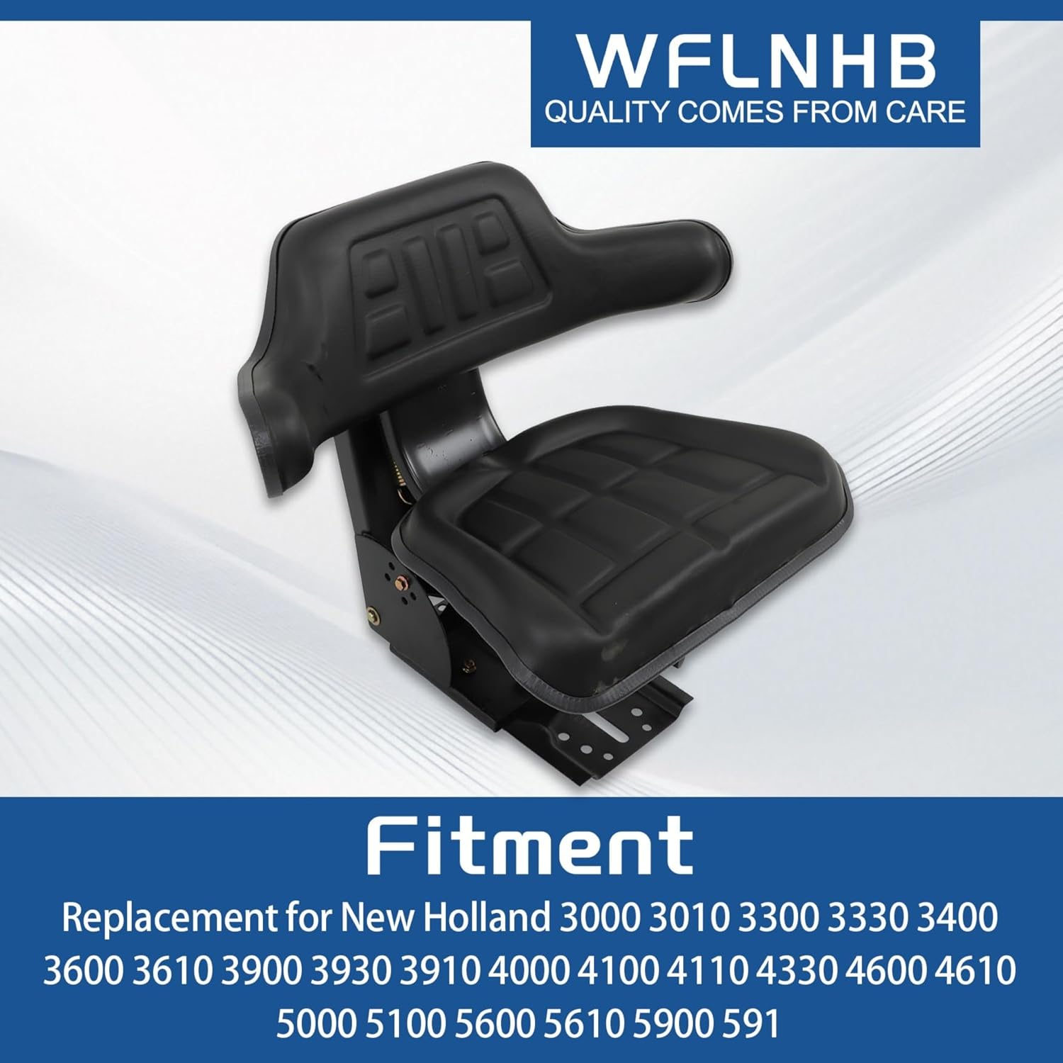 WFLNHB Tractor Cushioned Seat Black with Integrated Armrest Replacement for New Holland 3000 3010 3300 3330 3400 3600 3610 3900 3930 3910 4000 4100 4110 4330 4600 4610 5000 5100 5600 5610 5900 591 image number 5