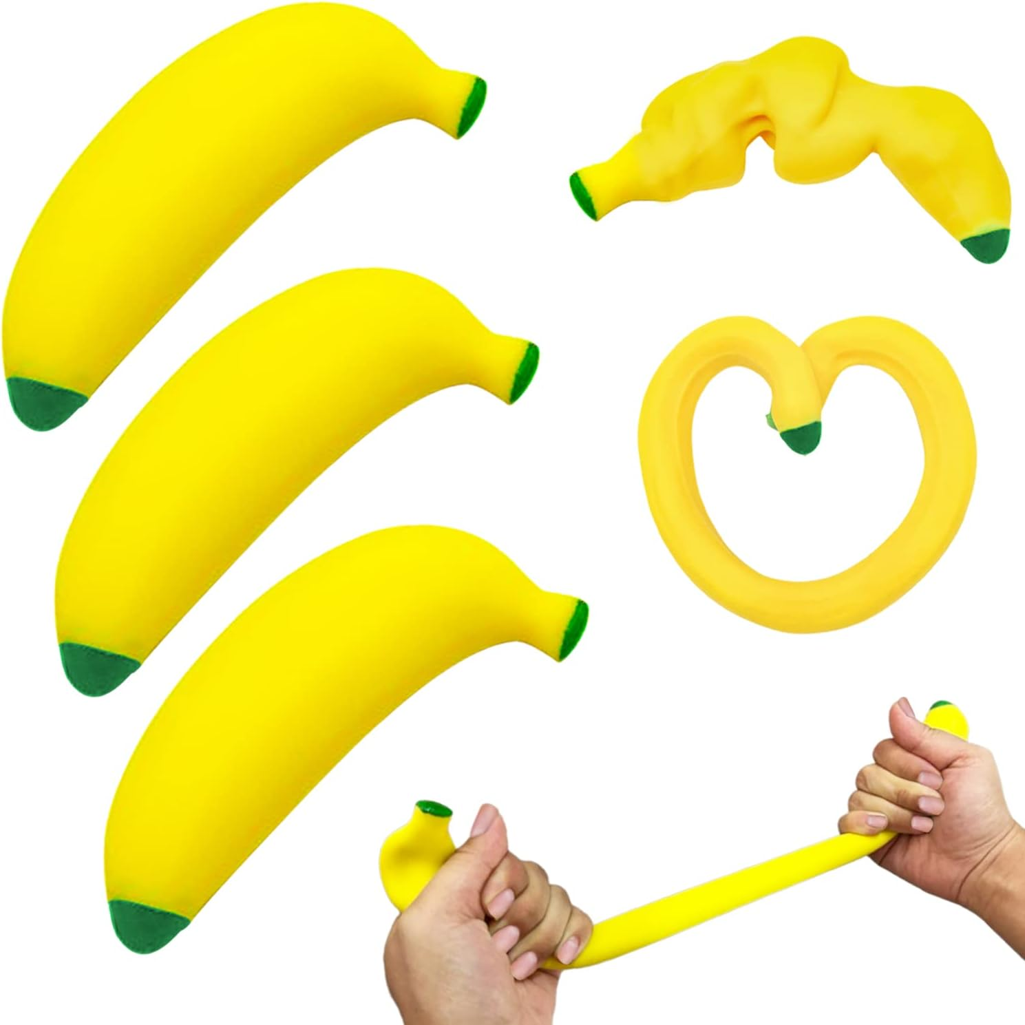 3 Pack Stretchy Banana Sensory Toy,Stress Relief Fidget Banana Toys for Kids and Adults,Sand Filled Stress Gift,Banana Party Supply image number 1