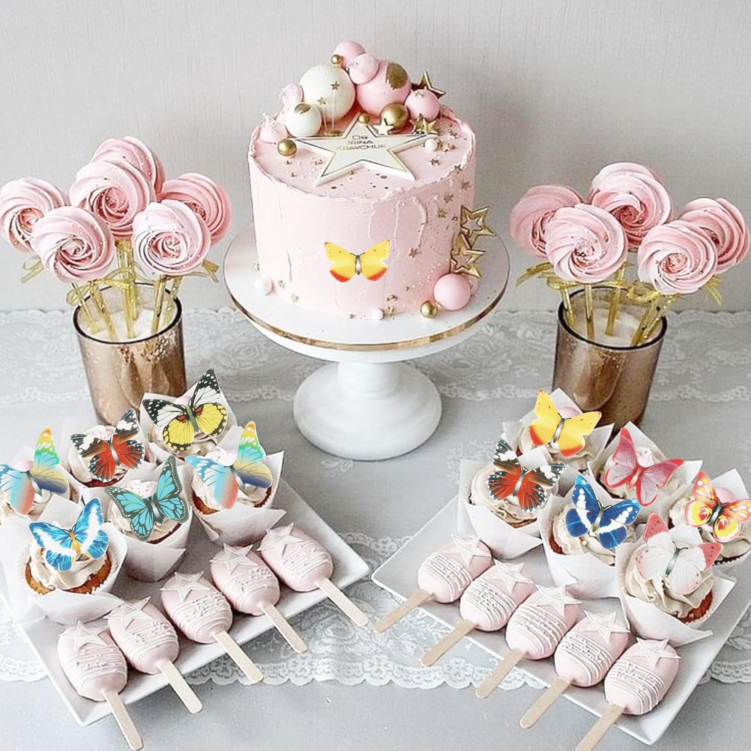 80 Pack Edible Butterfly Cupcake Toppers, Edible Colorful Butterfly Cake Decorations, Birthday Party Butterfly Decorations for Wedding Birthday Party Food Decoration Supplies image number 3