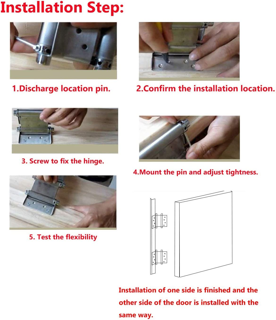 2 Pairs (4Pcs) of 5" Heavty Duty Stainless Steel Cafe Saloon Door Swing Self Closing Double Action Spring Hinges image number 3