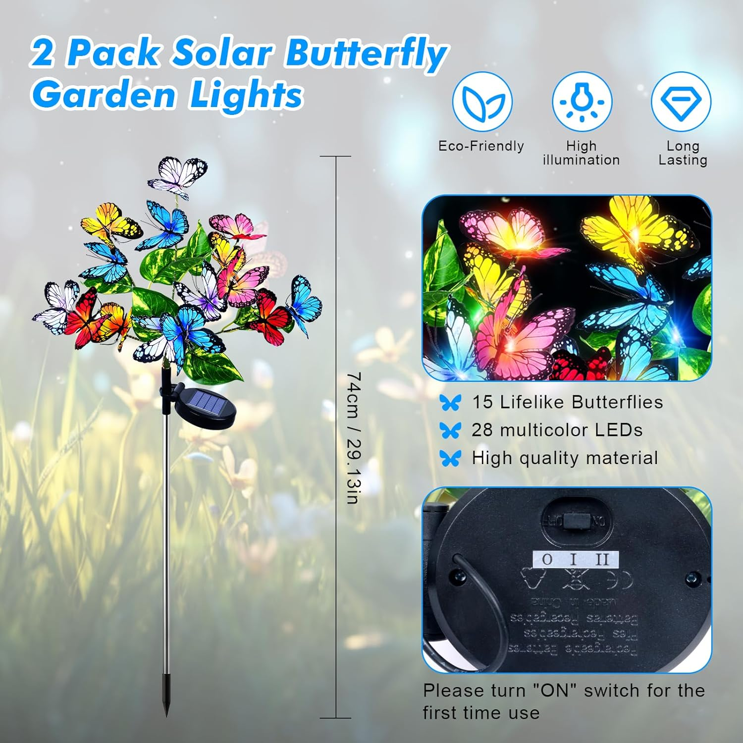Ninonly Solar Garden Lights Outdoor 2 Pack, Solar Butterfly Lights with 2 Lighting Modes, Waterproof Solar Powered Butterfly Lights Landscape Lighting for Yard Garden Pathway Decoration image number 4
