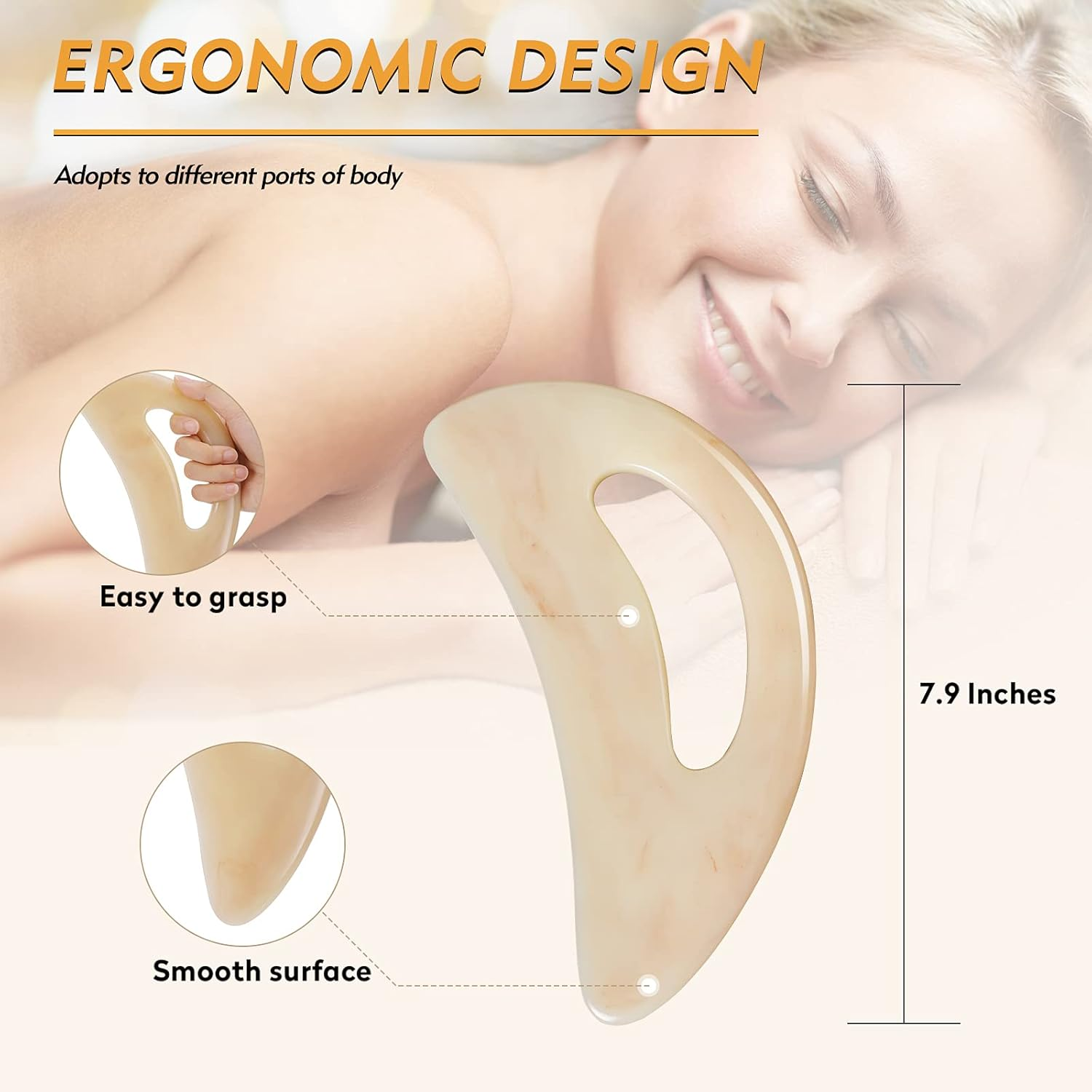 Large Gua Sha Massage Tool, Lymphatic Drainage Massager,Muscle Scraping Massage Tools,Body Sculpting anti Cellulite Tools for Man and Women (Bone) image number 1