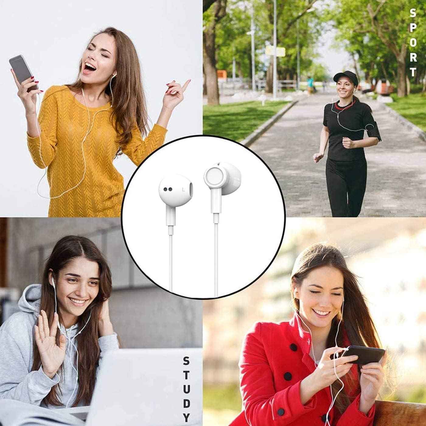 Aux Headphones/Earbuds with Microphone 3.5Mm Wired Earphones,Noise Isolating In-Ear Earbuds Wired Earphones,With Volume Control & Built-In Microphone for Iphone,Ipod,Ipad,Samsung,Huawei,Mp3 image number 2