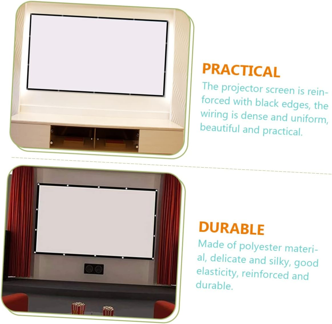 KICHOUSE Portable Foldable Projector Screen Anti-Crease Material Home Theater Outdoor Use for Gaming Education Presentations and More Easy to Hang Buckles image number 4