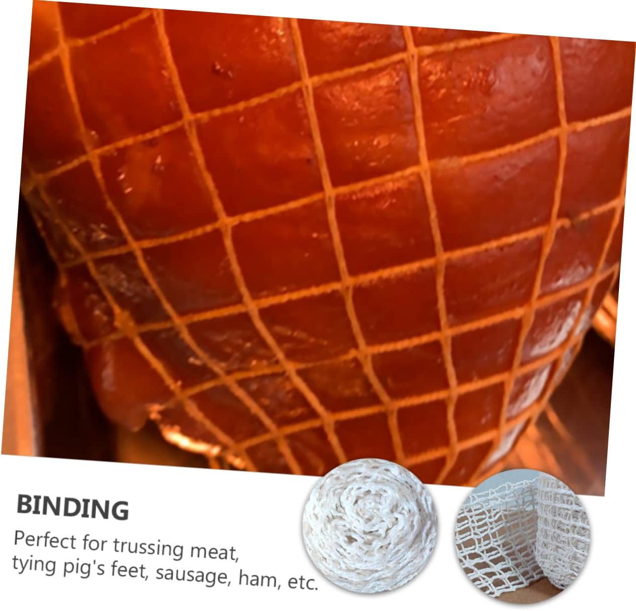 Cabilock Salami Netting 4 Rolls Meat Netting Roll Ham Sock Cotton Netting Meat Butcher Twine Net Meat Netting Roll Meat Kitchen Baking Supplies (1M+) Ham Netting Roll image number 4