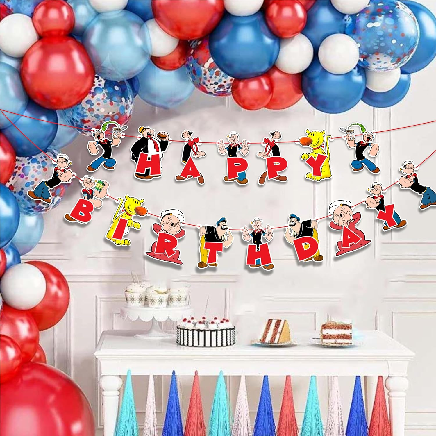 Popye Happy Birthday Banner &ndash; Nautical Sailor Theme Party Decor, Premium Quality, Easy to Hang, Perfect for Kids & Cartoon Fans - Lady And Tramp Happy Birthday Banner image number 3