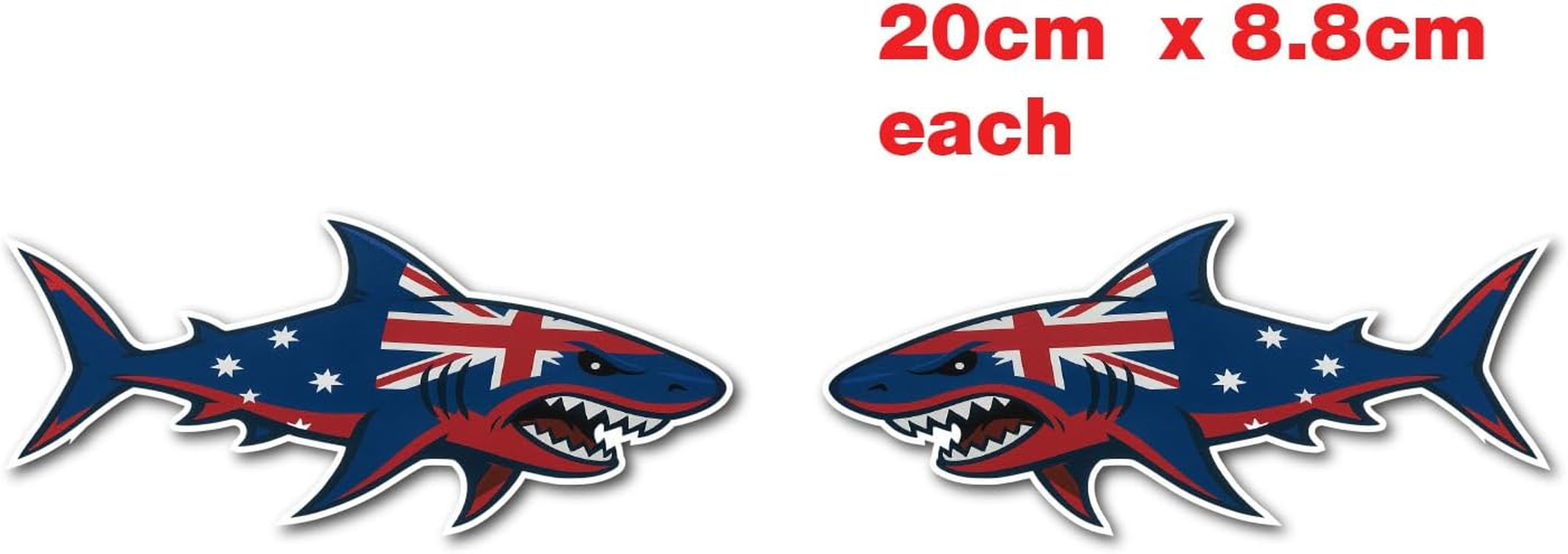 Australian Flag Shark Decal Stickers &ndash; Pair of 20Cm Vinyl Car Stickers | Weatherproof, Bubble-Free, Easy Peel & Stick | Aussie Flag Shark Design for Cars, Utes, Toolboxes, Windows & More