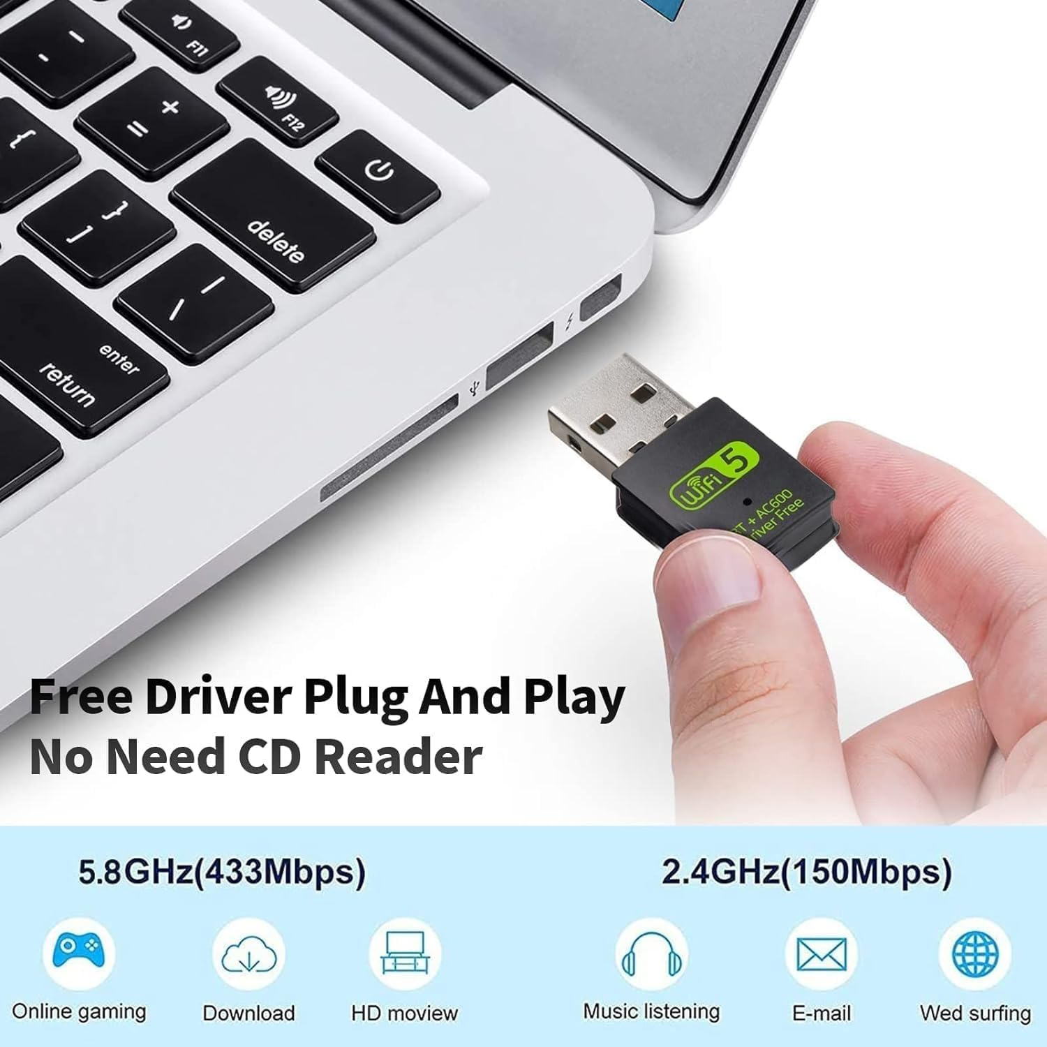 QIQIAZI USB Bluetooth Wifi Adapter, Bluetooth 5.0 Dongle Wifi Dongle Ac600Mbps, Driver Free Dual Band 2.4Ghz/5Ghz, Wireless Computer Network Bluetooth Adapter Wifi Adapter for Windows11/10/8.1/7 image number 2