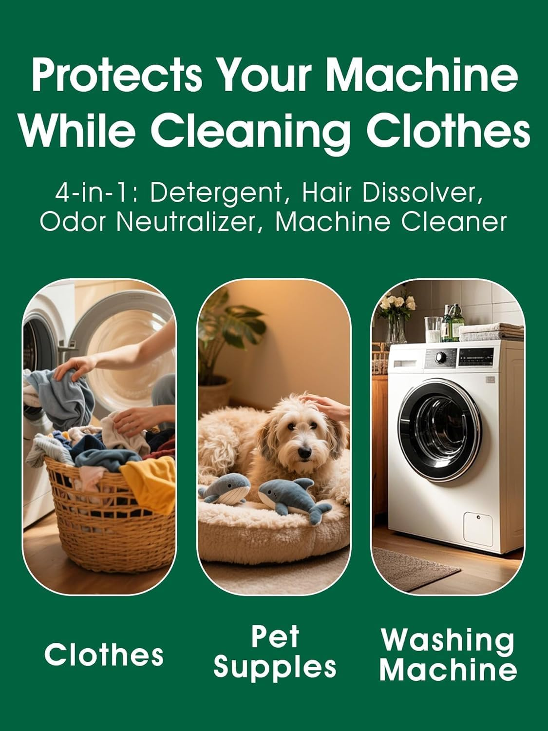 Pochita 6-In-1 Hair Dissolving Laundry Powder, Pet Hair Remover for Laundry, 90% Fur Removal, Dog Hairs Removal, Odor & Stain Remover, 2.29 Pounds