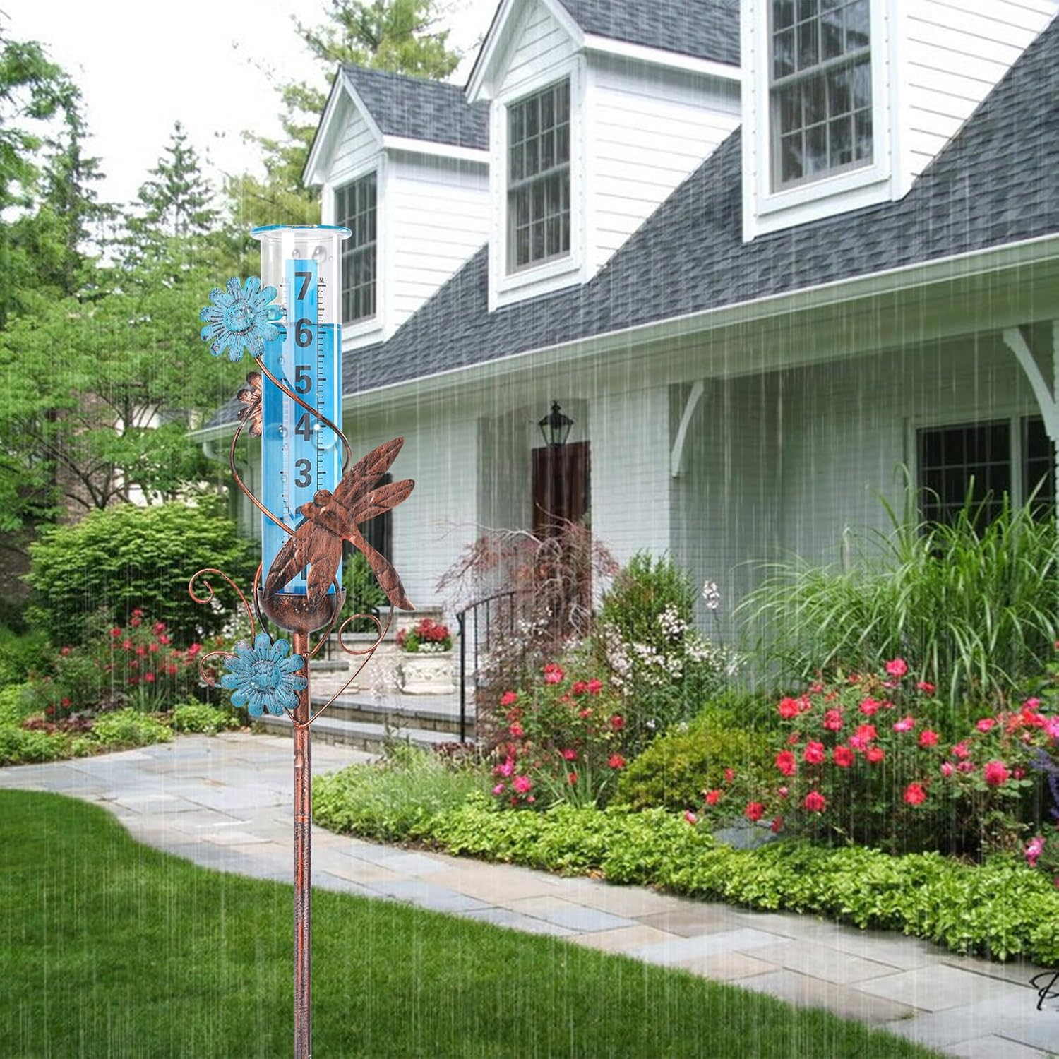Rain Gauge Outdoor - Freeze Proof Rain Gauges Outdoors Best Rated, 36 Inch Dragonfly Decorative Rain Gauge Garden Stake for Yard Outdoors Fence Decoration image number 2