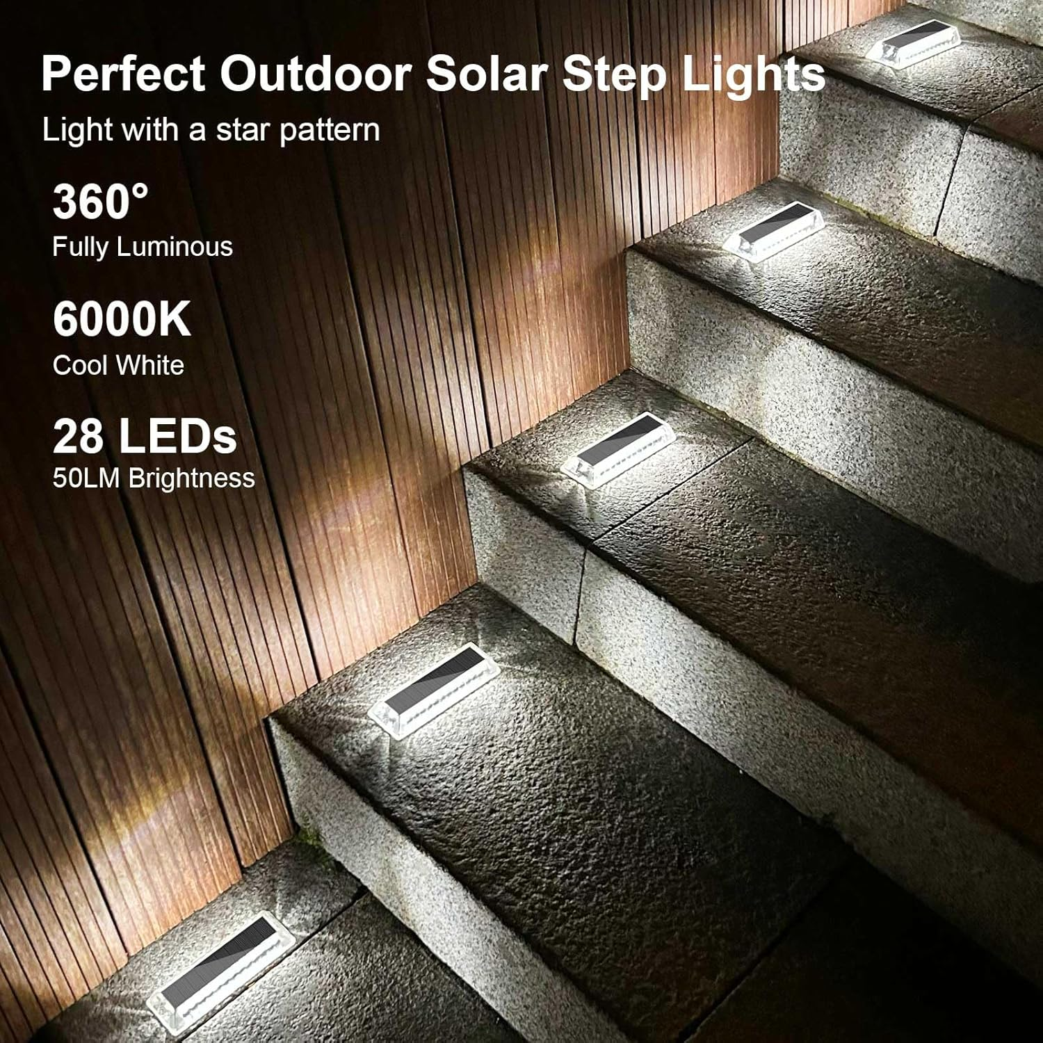 Lacasa Solar Deck Lights, Solar Light Outdoor Waterproof IP68, Solar Powered Pathway Yard Driveway Step Landscape Lights, LED Lighting 50LM for Garden Path Walkway Stair Patio, 8 Pack Cool White 6000K image number 6