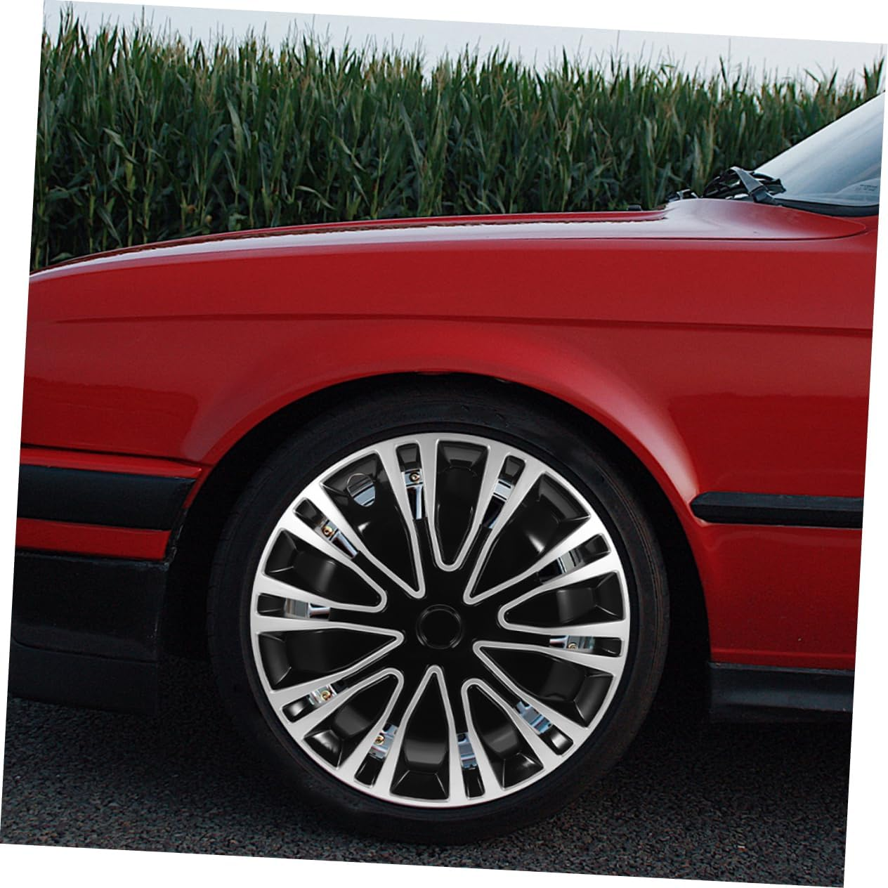 COOLHIYA 12-Inch Silver Black Decorative Hubcap Covers 2Pcs Universal Automotive Wheel Rim Hub Caps for Cars Wheel Hub Covers Suitable for Vehicle Accessories image number 5